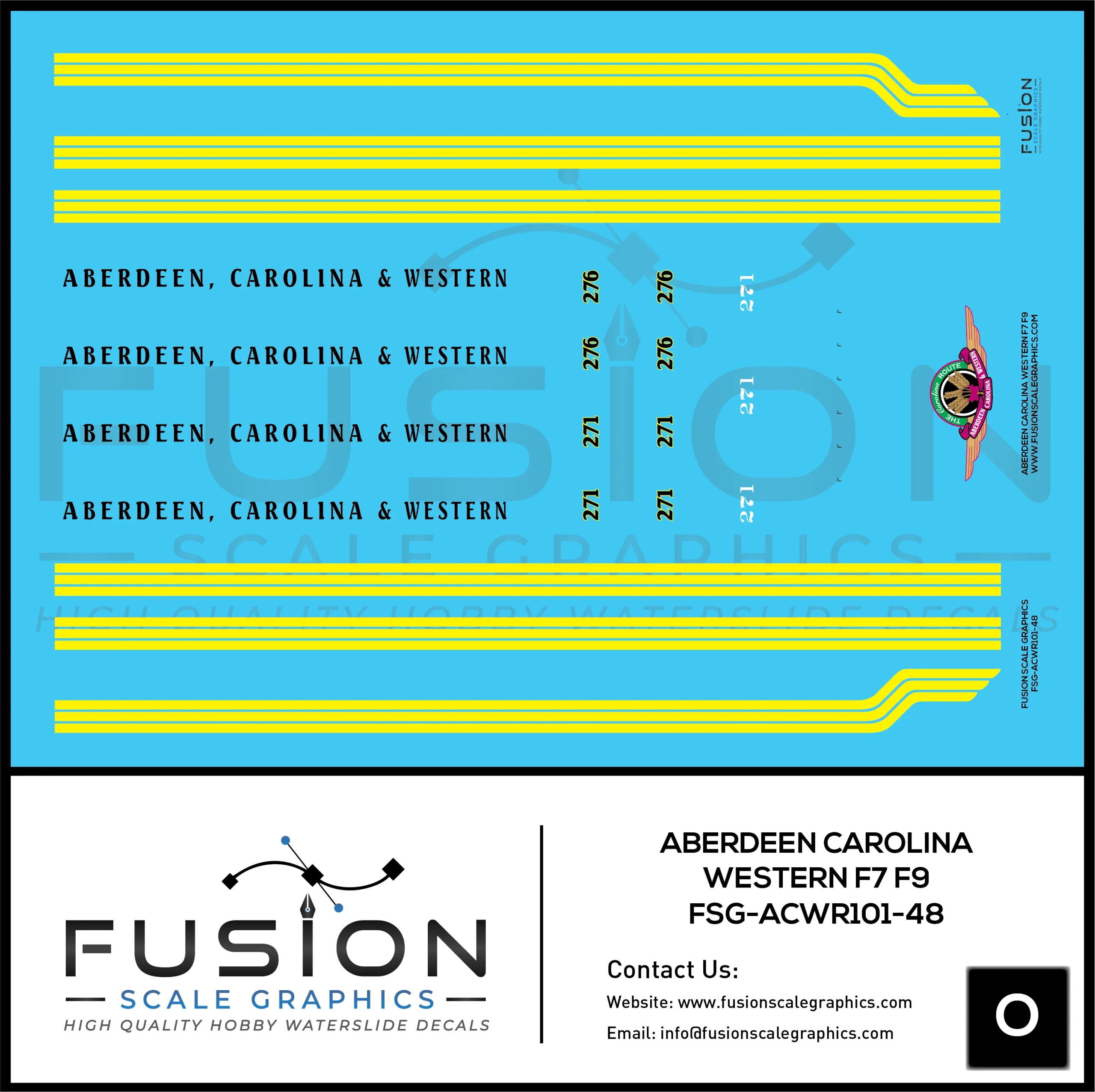 O Scale Aberdeen Carolina & Western Railroad F7 F9 Locomotive Decal Set - Fusion Scale Graphics