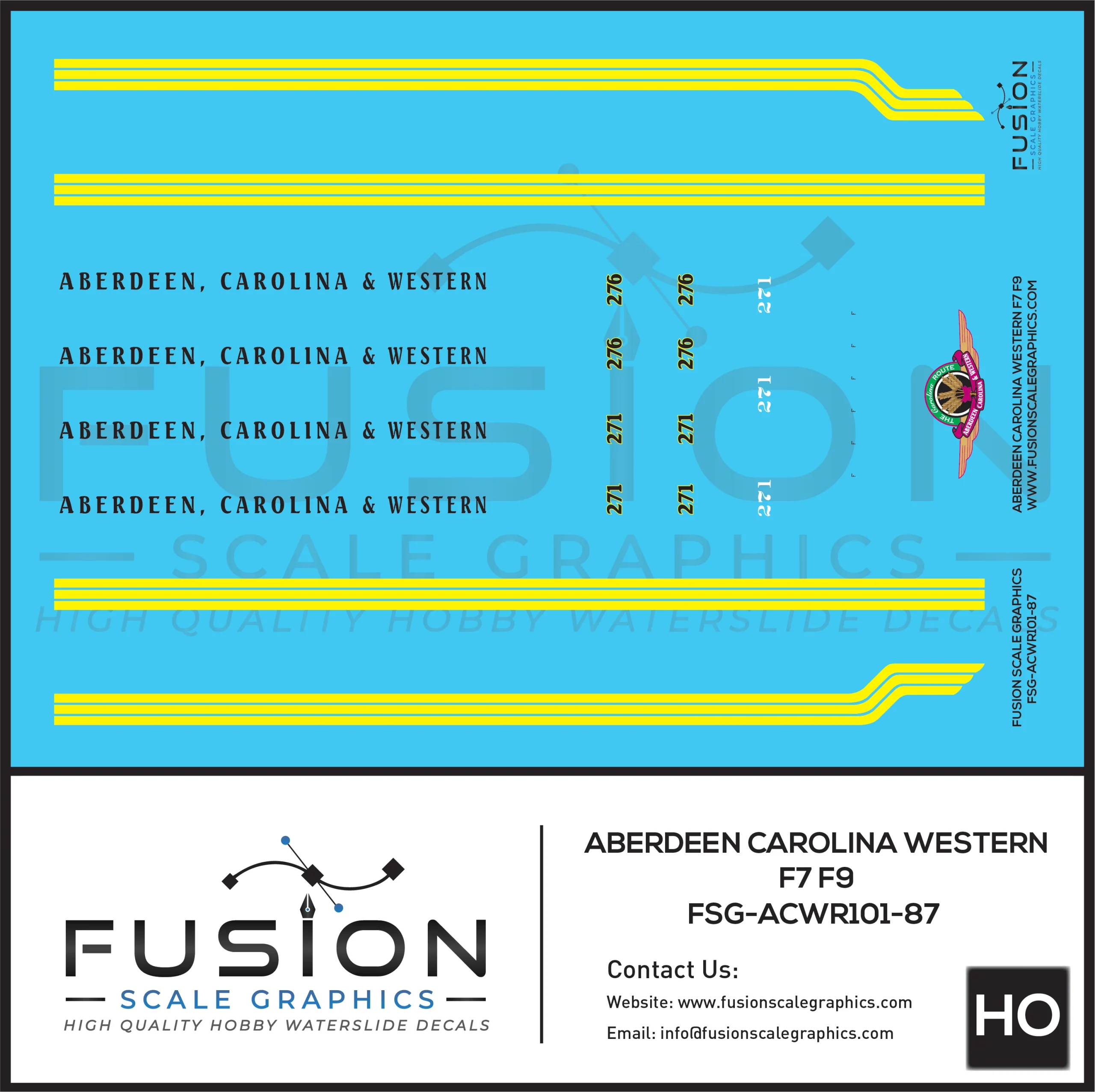 HO Scale Aberdeen Carolina & Western Railroad F7 F9 Locomotive Decal Set - Fusion Scale Graphics
