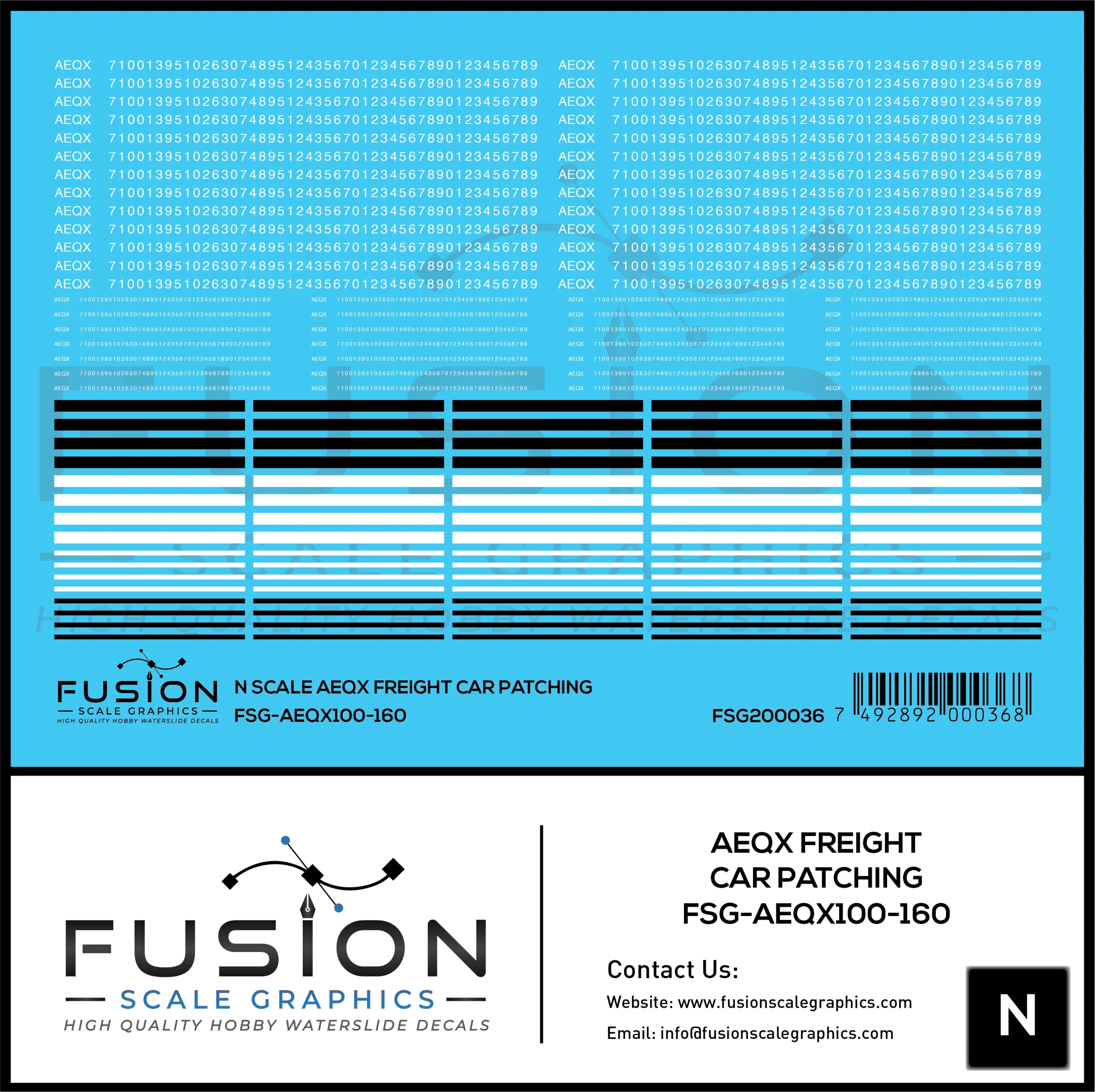 N Scale AEQX Freight Car Patching Decal Set - Fusion Scale Graphics