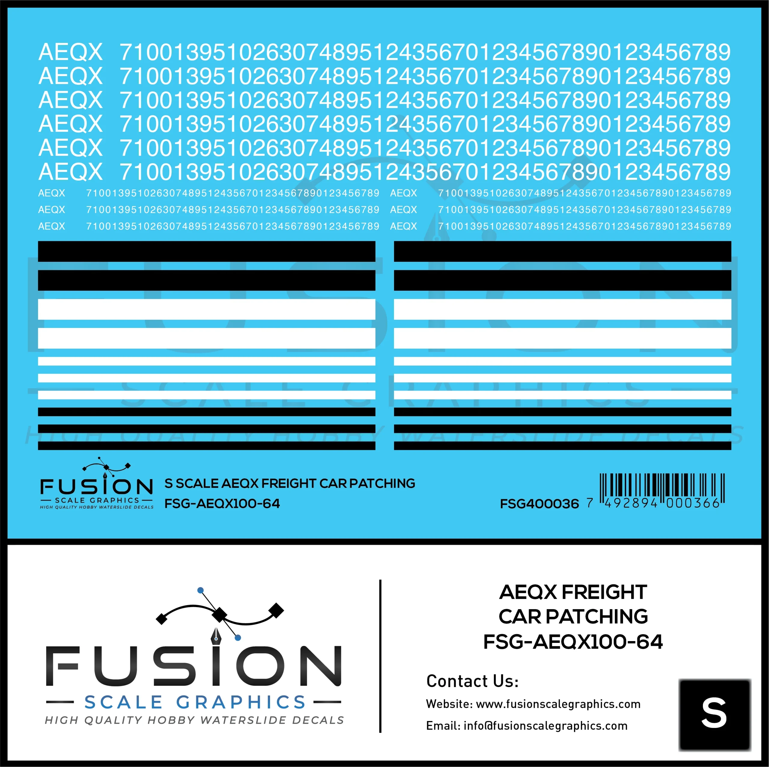 S Scale AEQX Freight Car Patching Decal Set - Fusion Scale Graphics