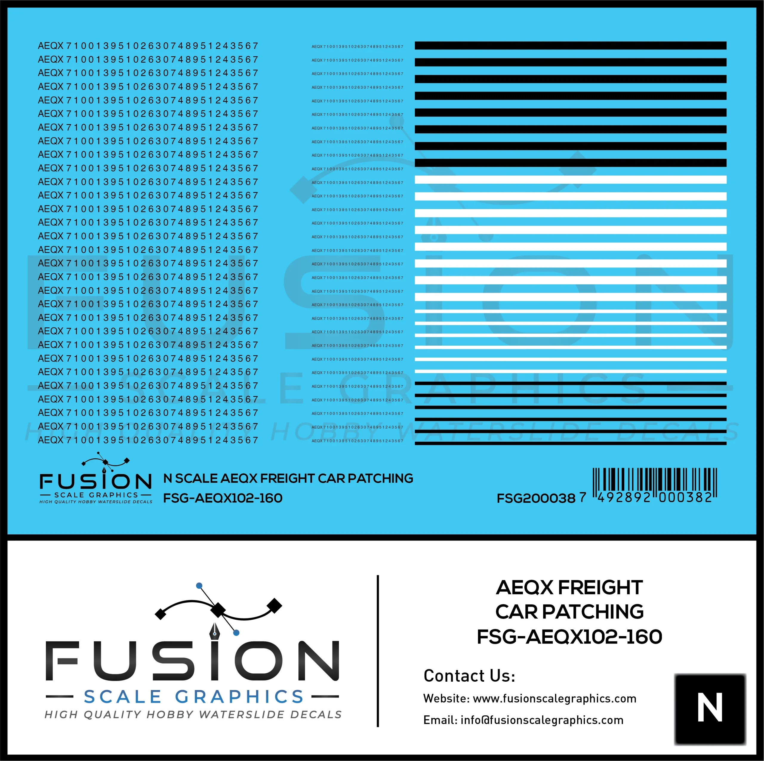 N Scale AEQX Black Freight Car Patching Decal Set - Fusion Scale Graphics