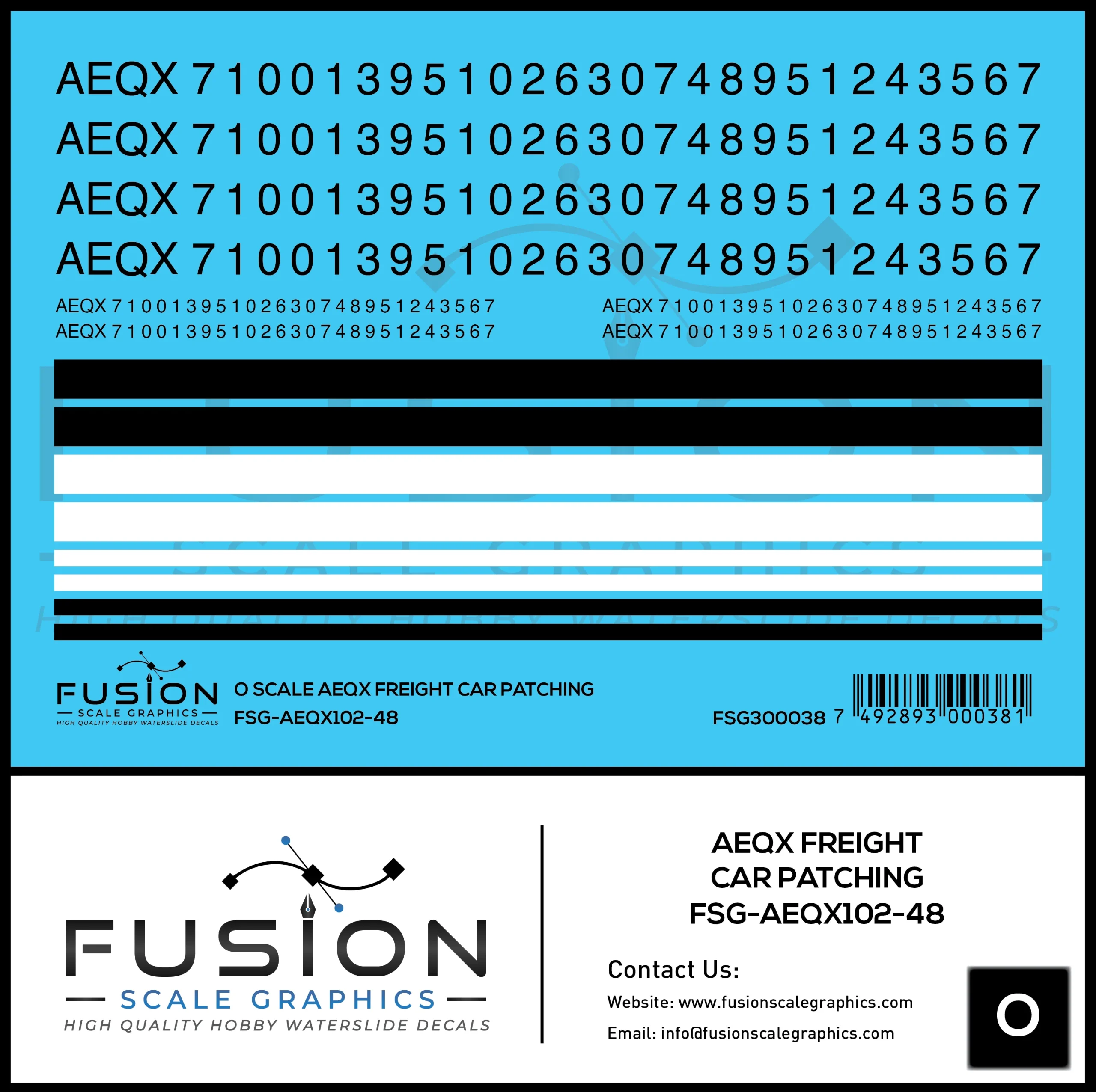 O Scale AEQX Black Freight Car Patching Decal Set - Fusion Scale Graphics