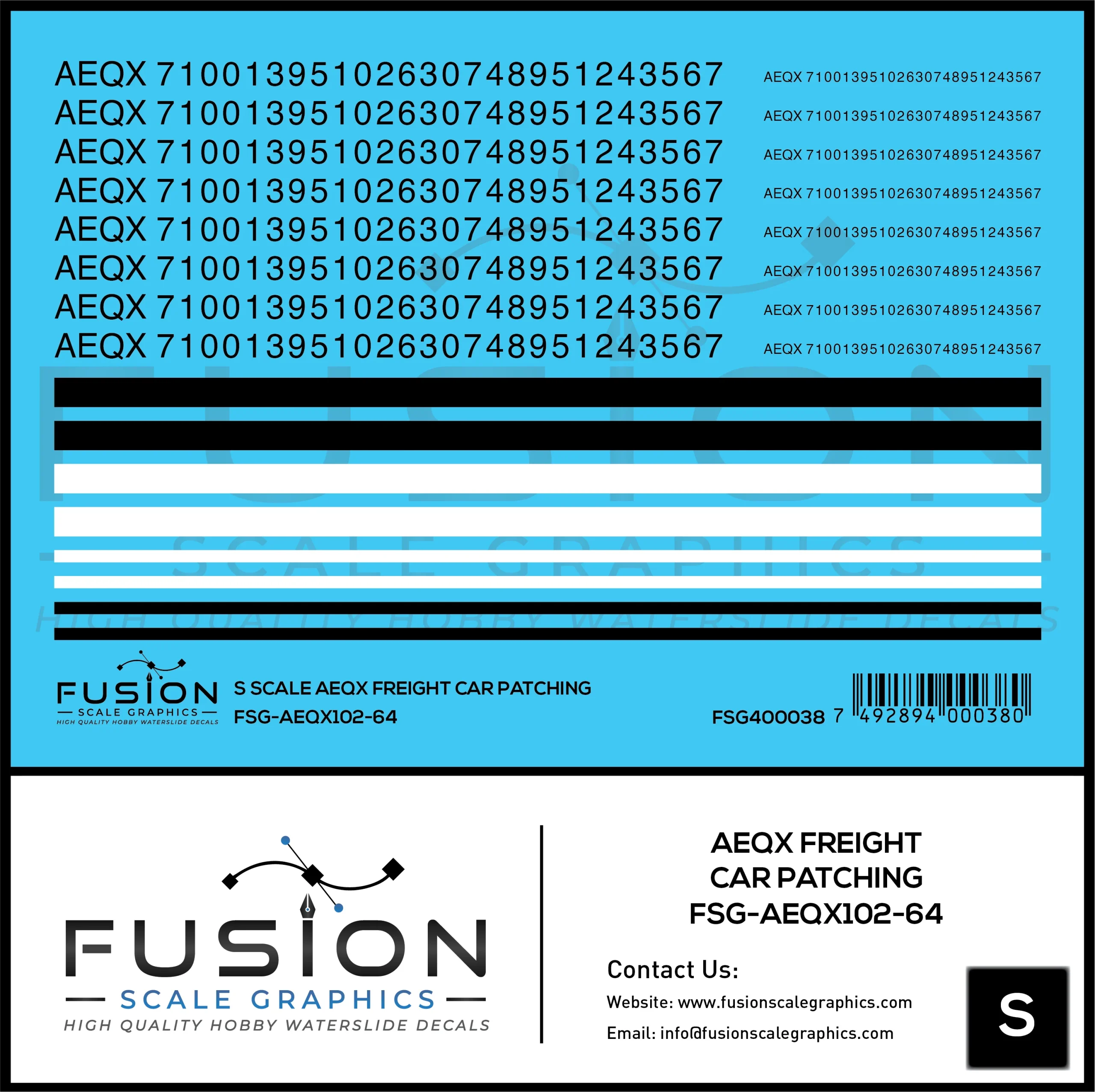 S Scale AEQX Black Freight Car Patching Decal Set - Fusion Scale Graphics
