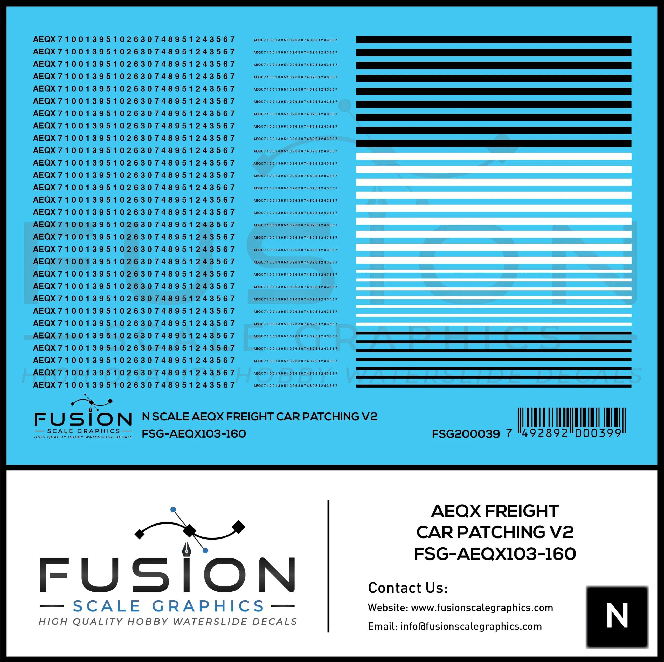 N Scale AEQX Black Freight Car Patching Decal Set V2 - Fusion Scale Graphics