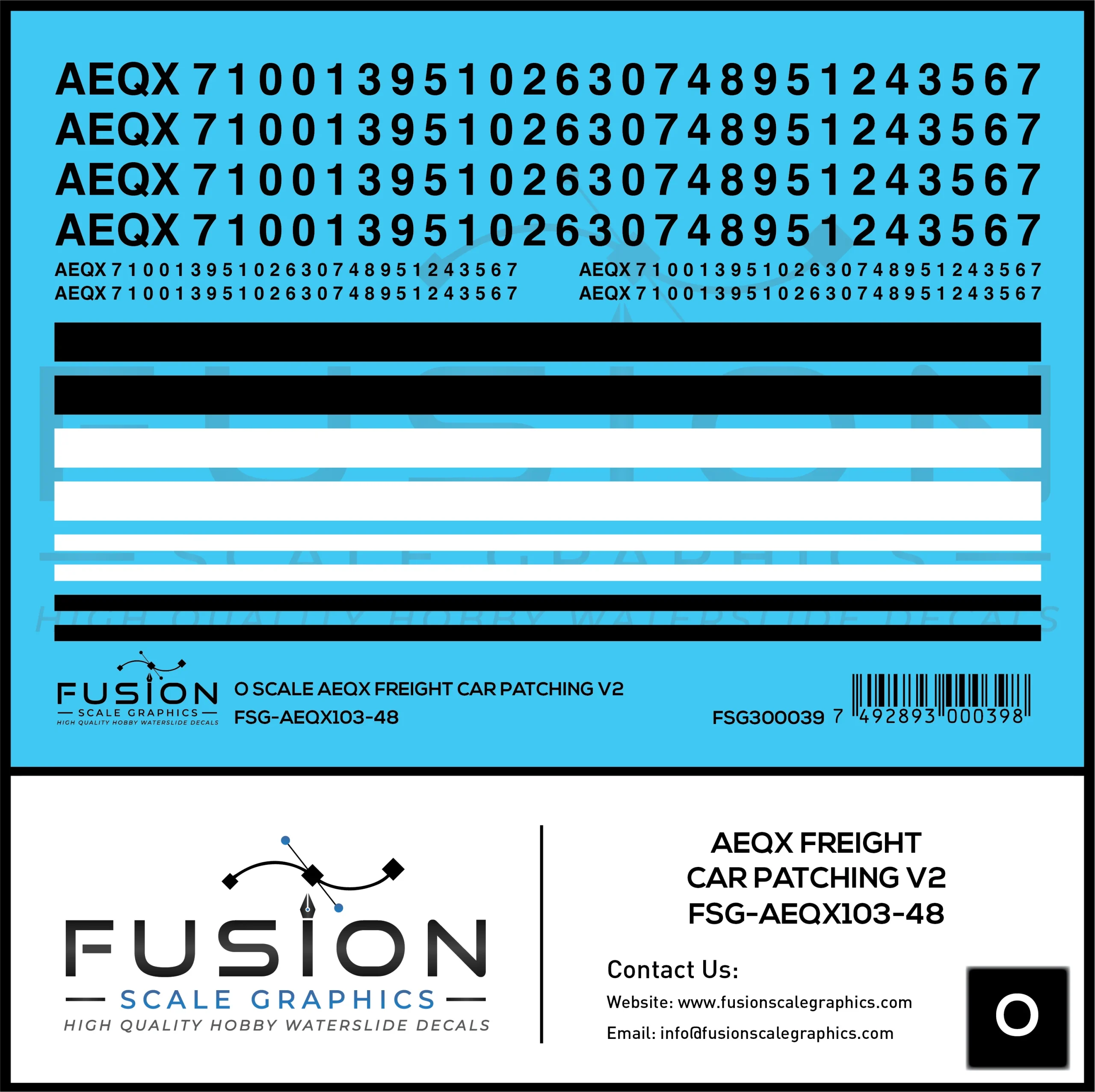 O Scale AEQX Black Freight Car Patching Decal Set V2 - Fusion Scale Graphics