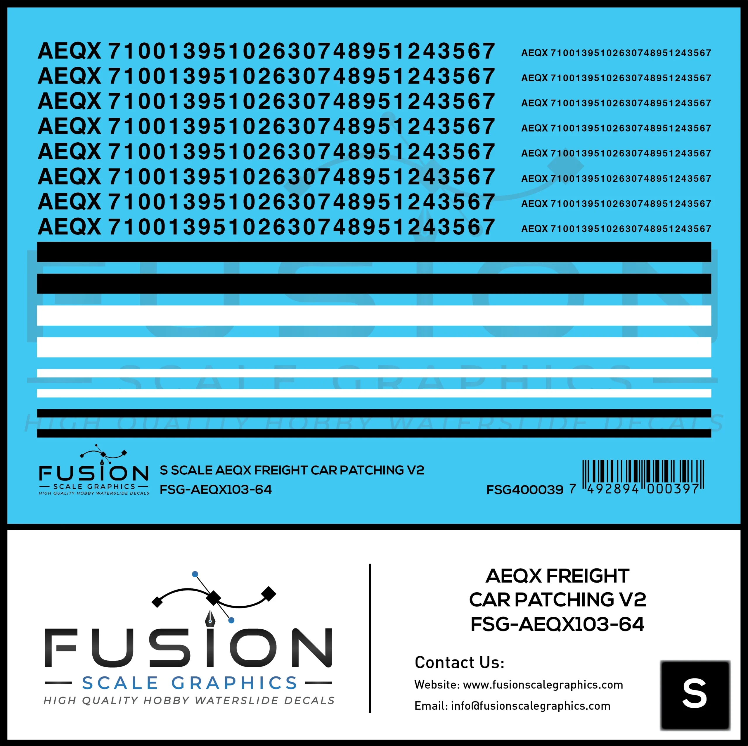 S Scale AEQX Black Freight Car Patching Decal Set V2 - Fusion Scale Graphics