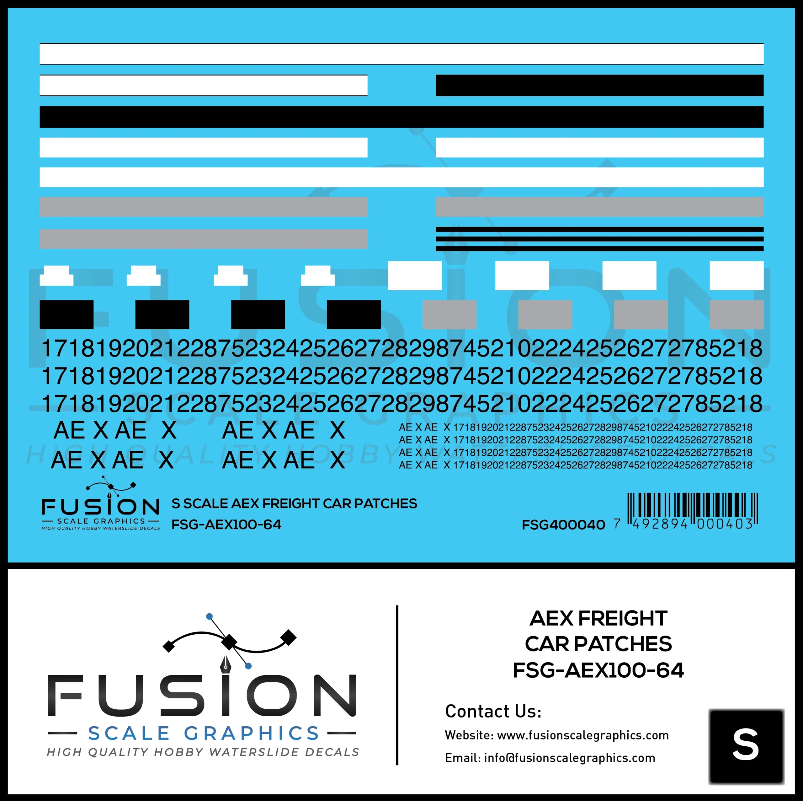 S Scale AEX Freight Car Patches Decal Set - Fusion Scale Graphics