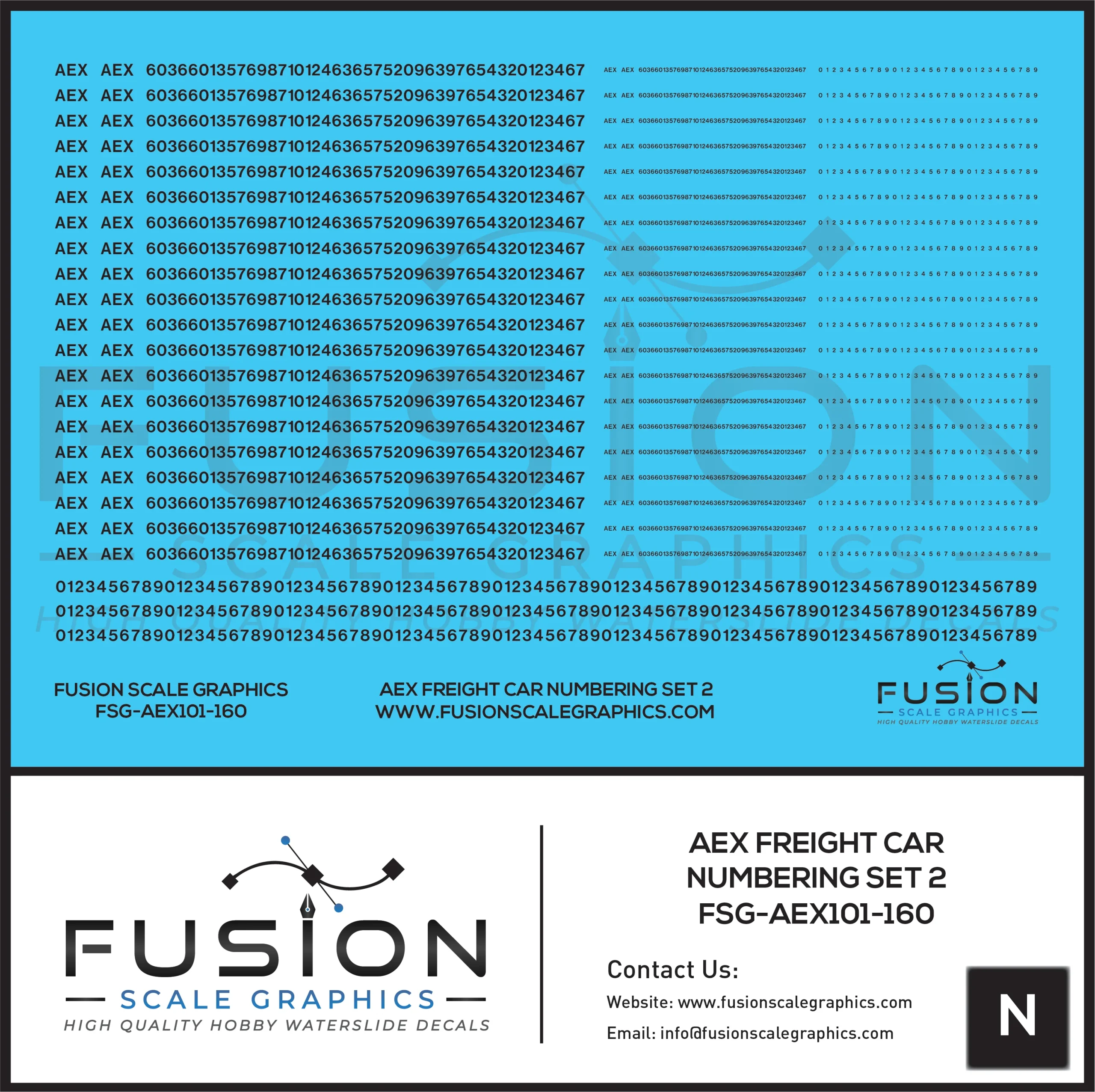 N Scale AEX Freight Car Patch Decal Set Font 1 Black - Fusion Scale Graphics