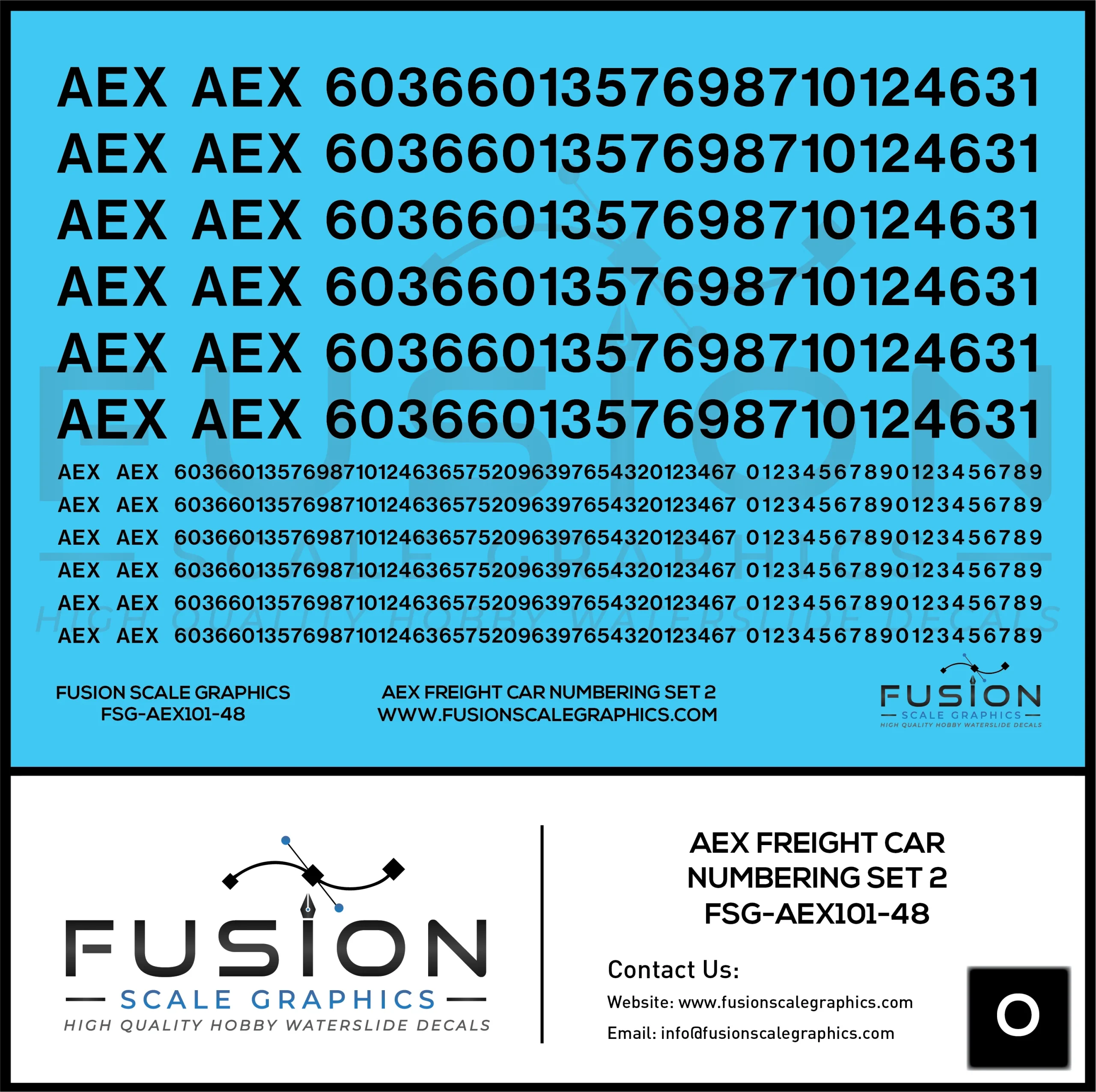 O Scale AEX Freight Car Patch Decal Set Font 1 Black - Fusion Scale Graphics
