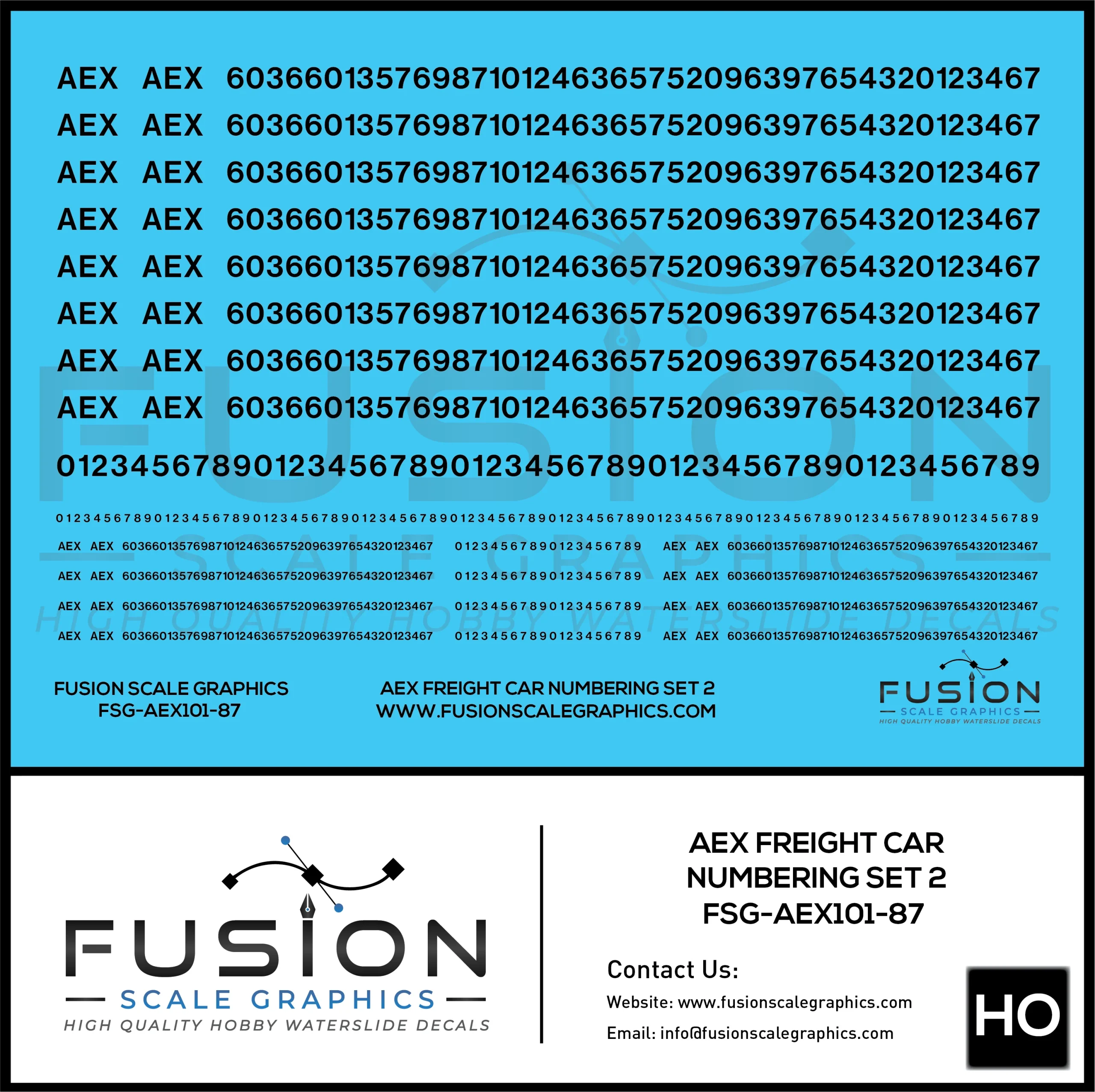 HO Scale AEX Freight Car Patch Decal Set Font 1 Black - Fusion Scale Graphics