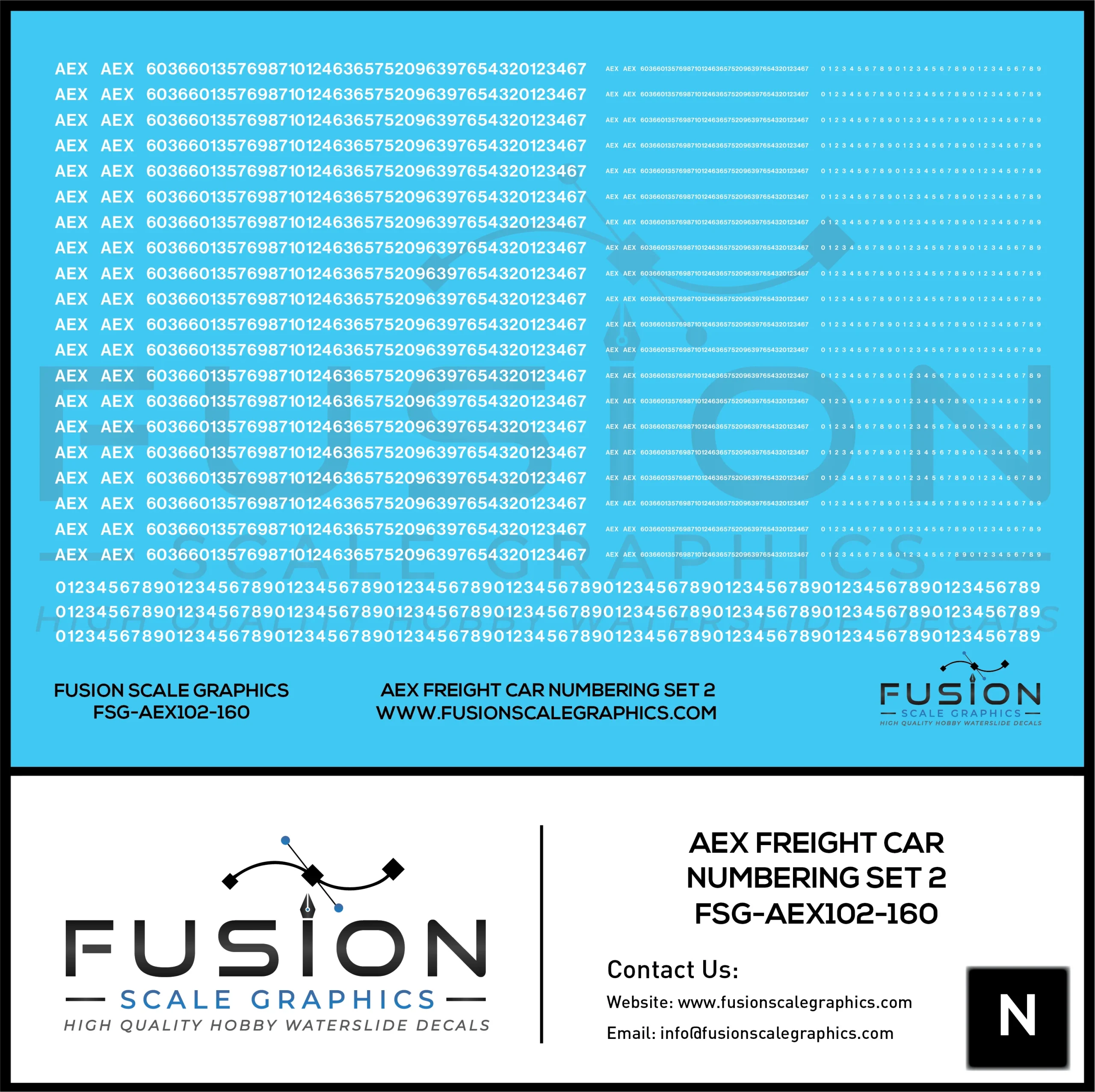 N Scale AEX Freight Car Patch Decal Set Font 1 White - Fusion Scale Graphics