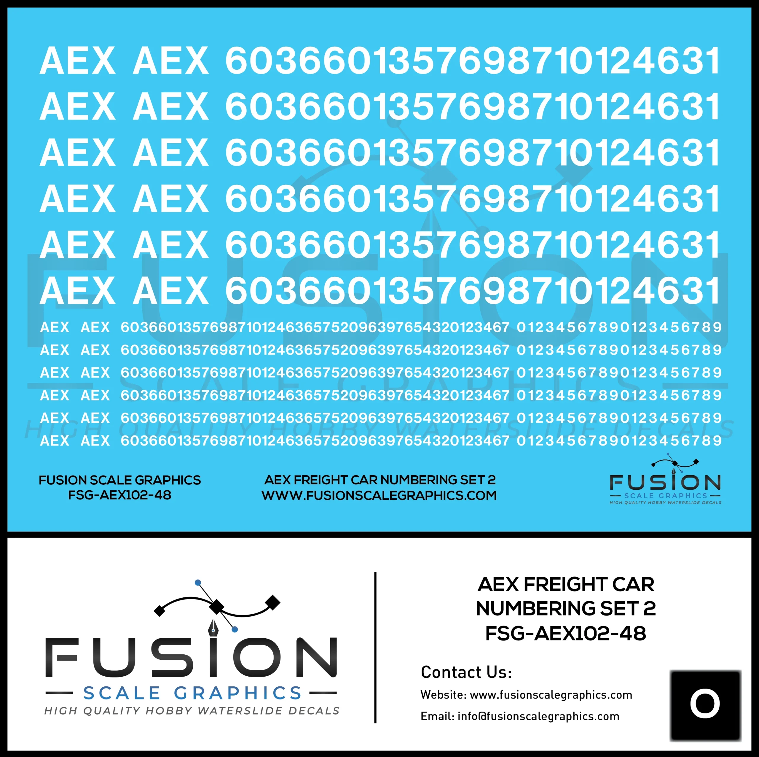 O Scale AEX Freight Car Patch Decal Set Font 1 White - Fusion Scale Graphics