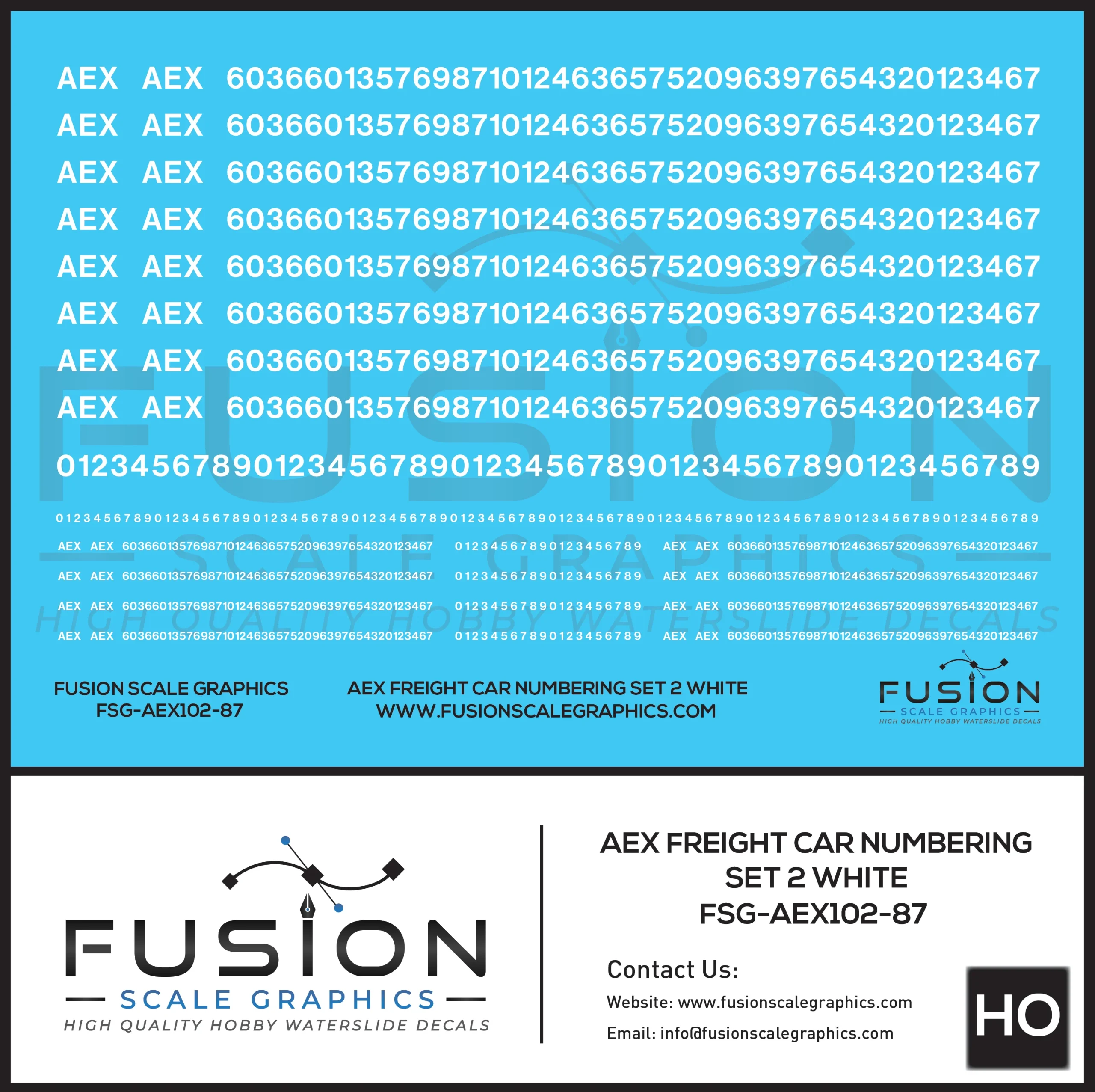 HO Scale AEX Reight Car Patch Decal Set 2 White Lettering - Fusion Scale Graphics