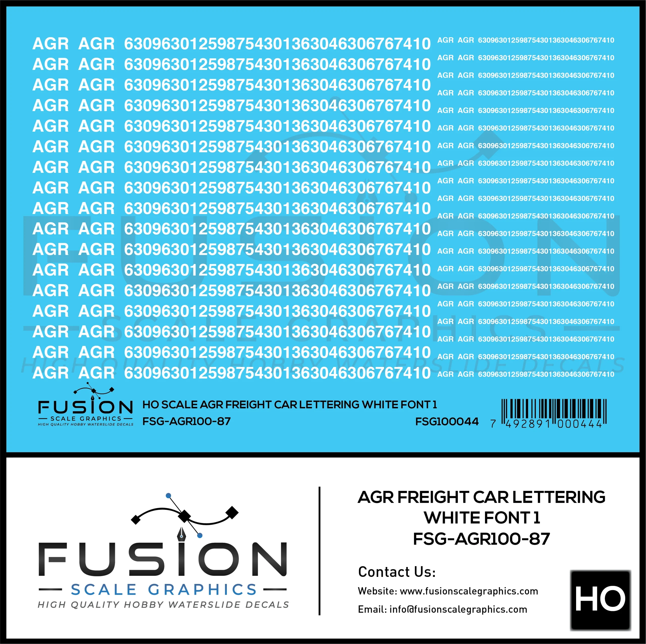 HO Scale AGR White Freight Car Lettering Decal Set Font 1 - Fusion Scale Graphics