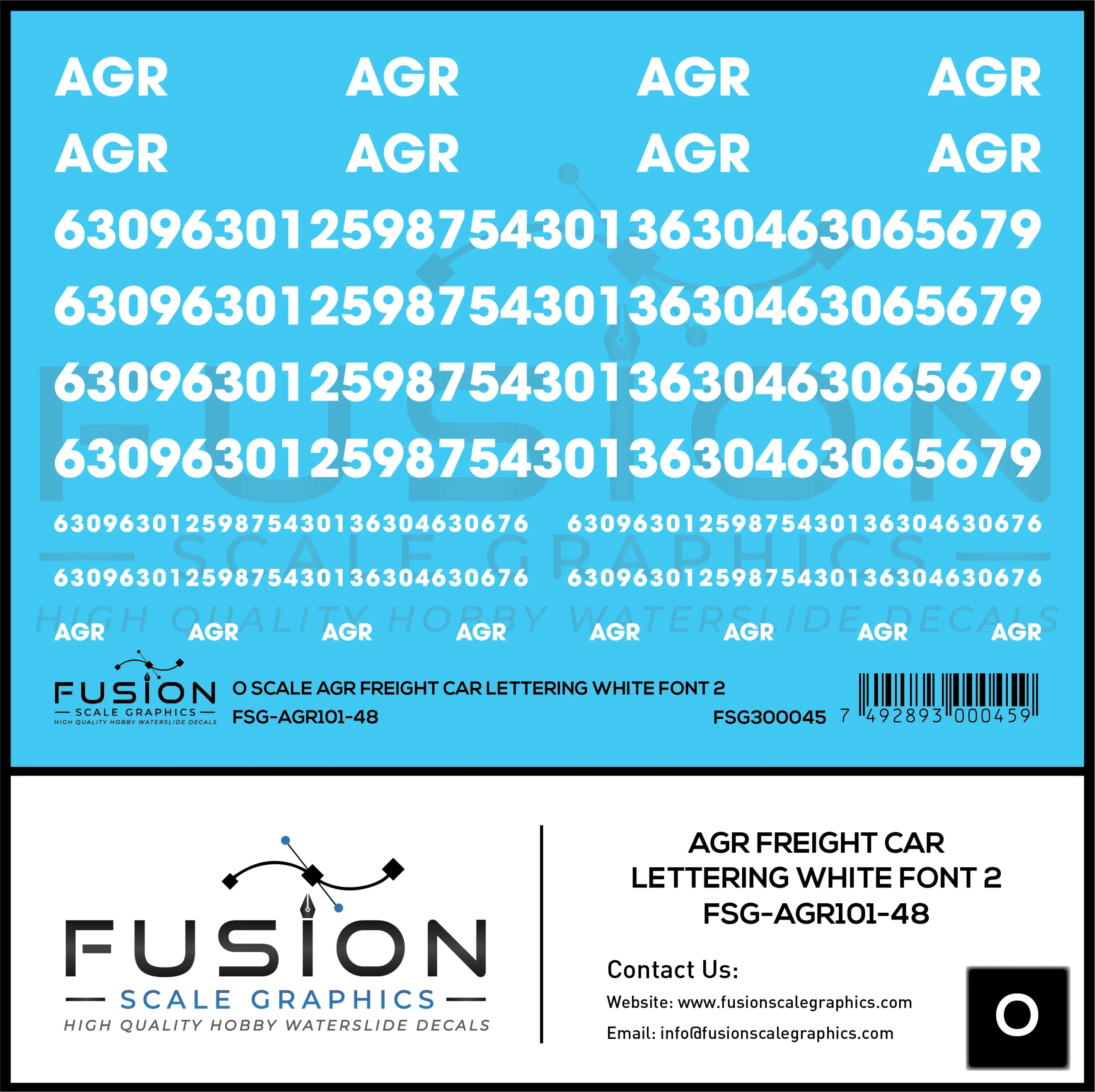 O Scale AGR Freight Car Lettering White Font 2 Decal Set - Fusion Scale Graphics