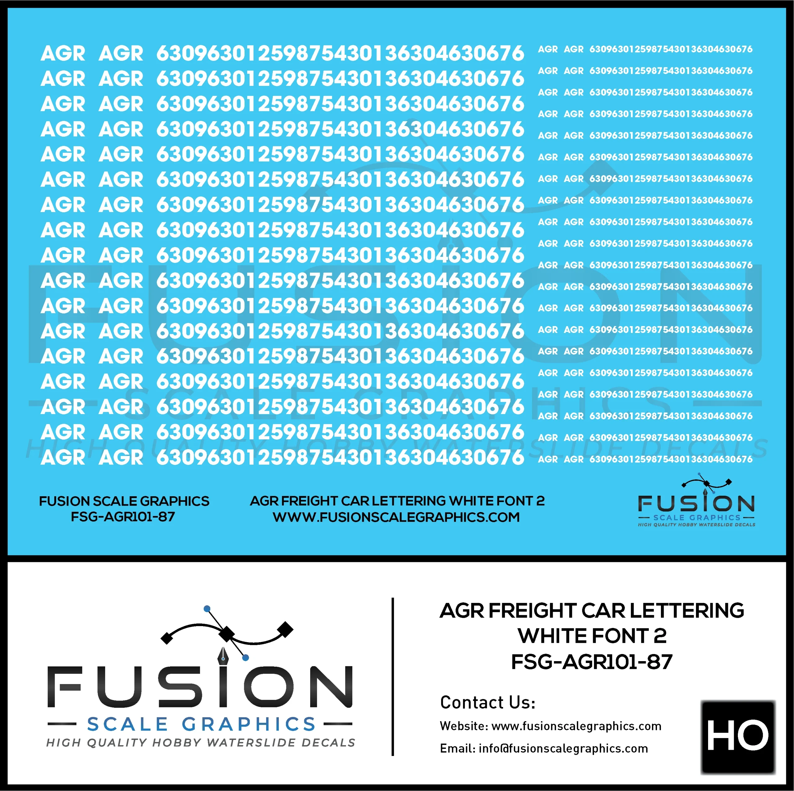 HO Scale AGR White Freight Car Lettering Decal Set Font 2 - Fusion Scale Graphics