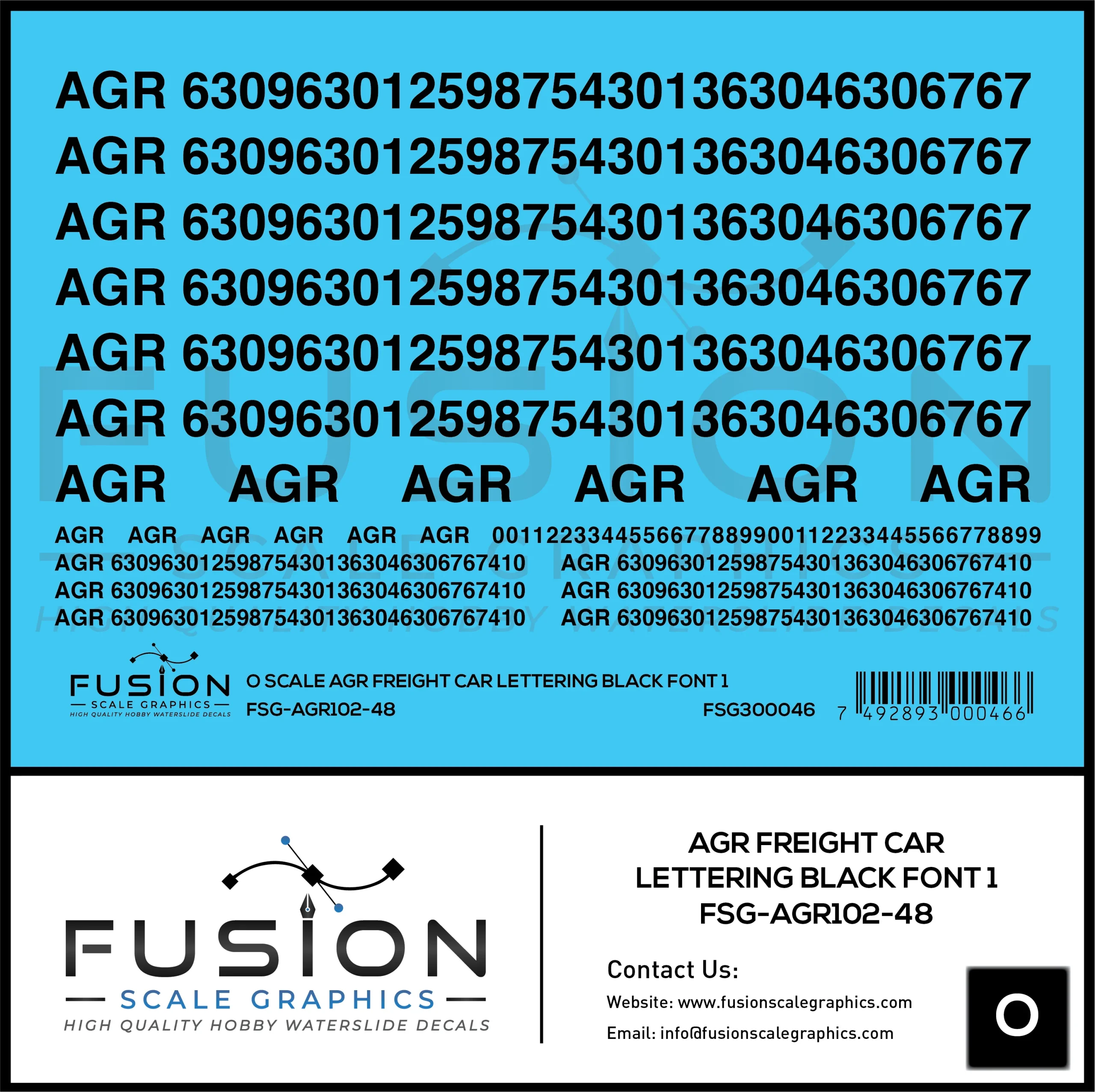 O Scale AGR Freight Car Lettering Black Font 1 Decal Set - Fusion Scale Graphics
