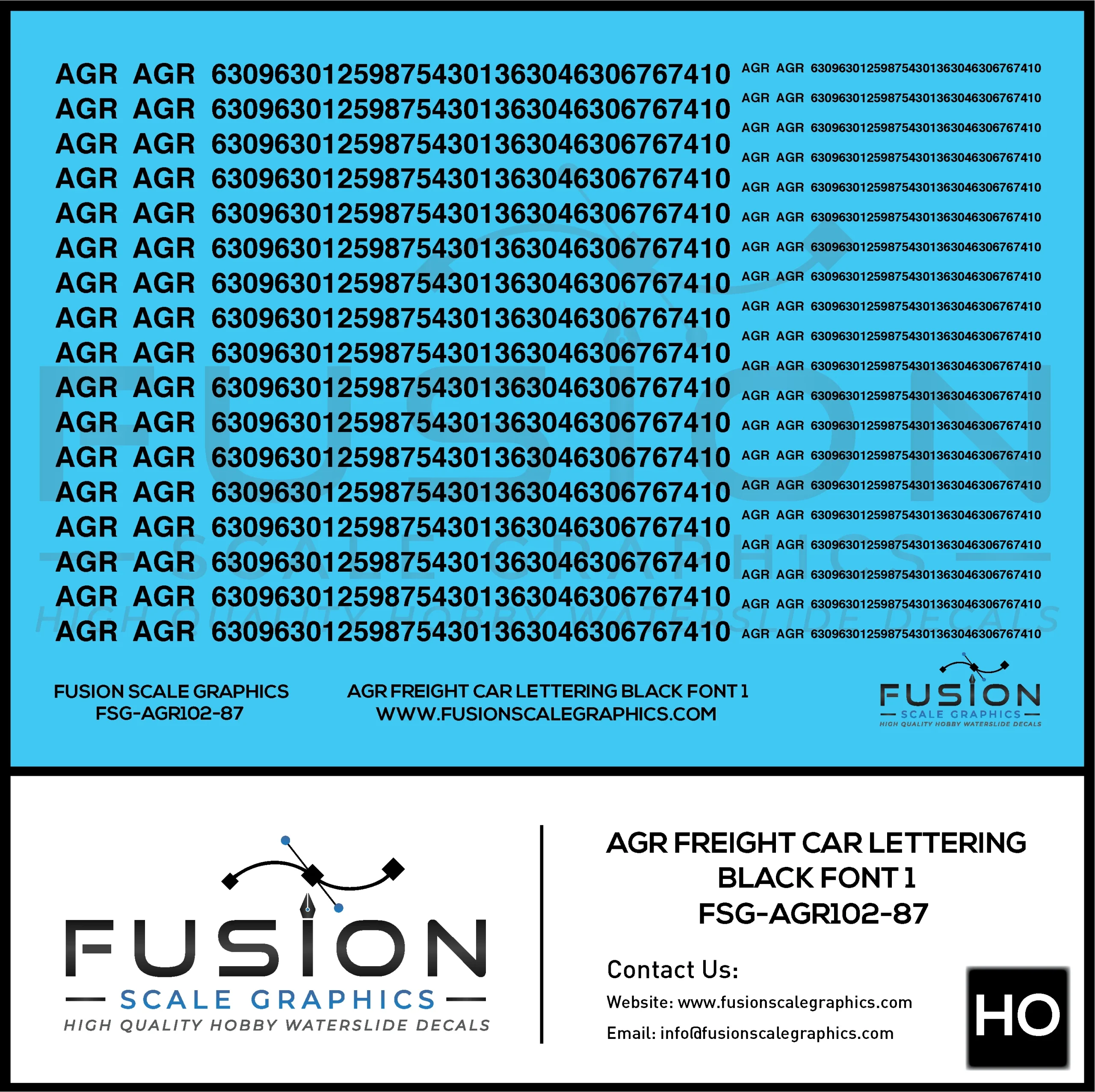 HO Scale AGR Black Freight Car Lettering Decal Set Font 1 - Fusion Scale Graphics