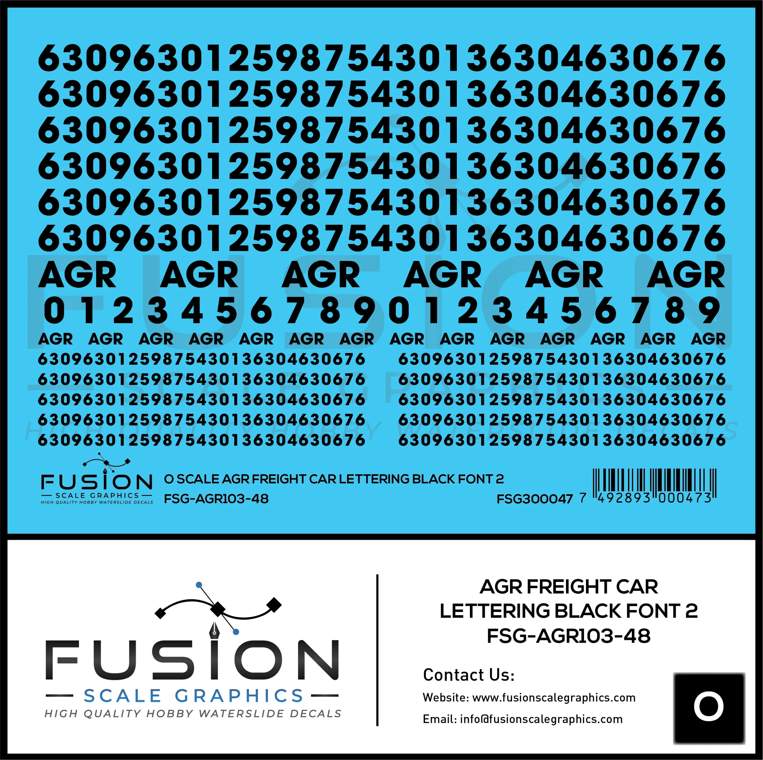 O Scale AGR Black Freight Car Lettering Decal Set Font 2 - Fusion Scale Graphics