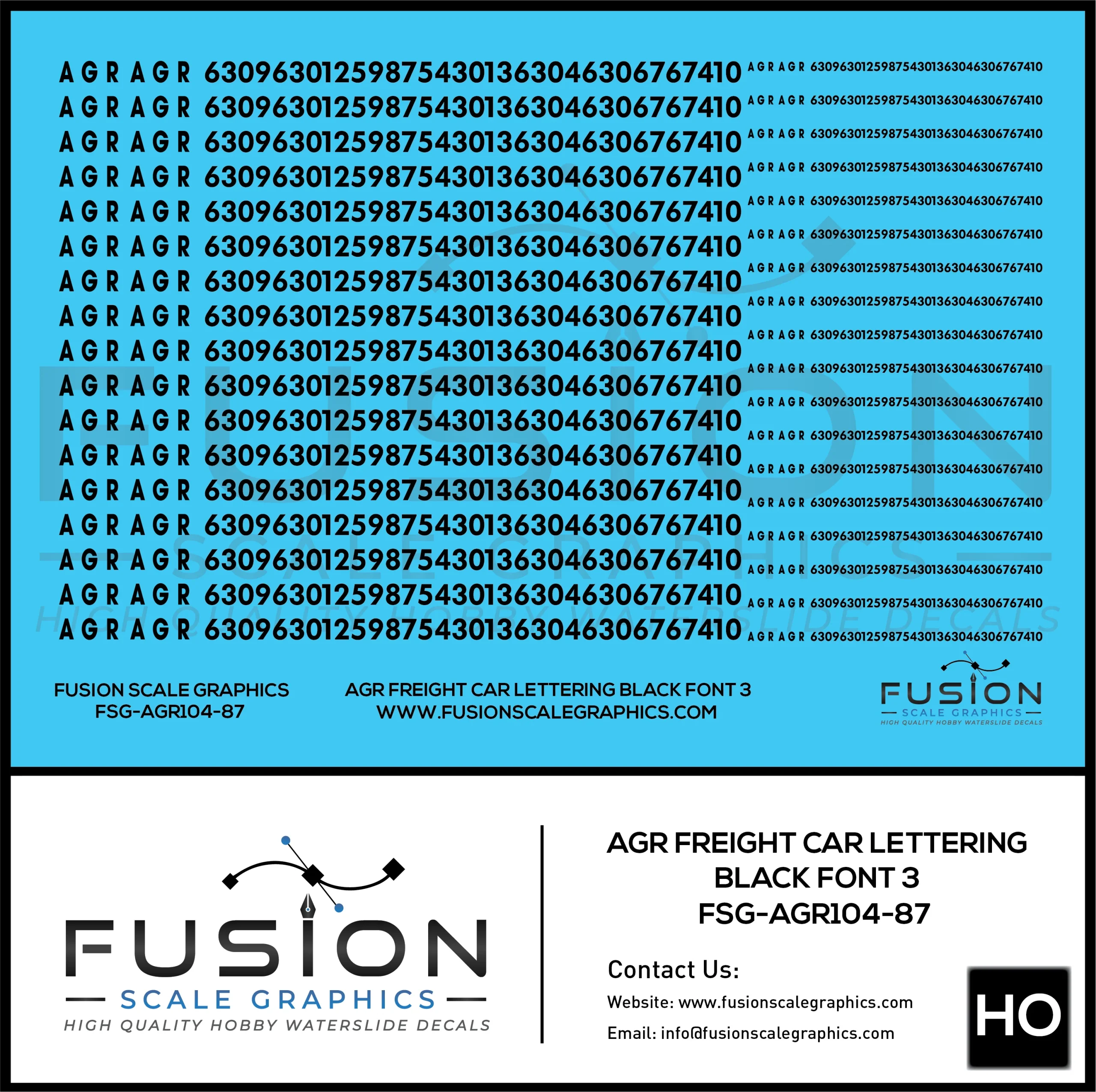 HO Scale AGR Freight Car Patching Set Black Font Version 3 - Fusion Scale Graphics