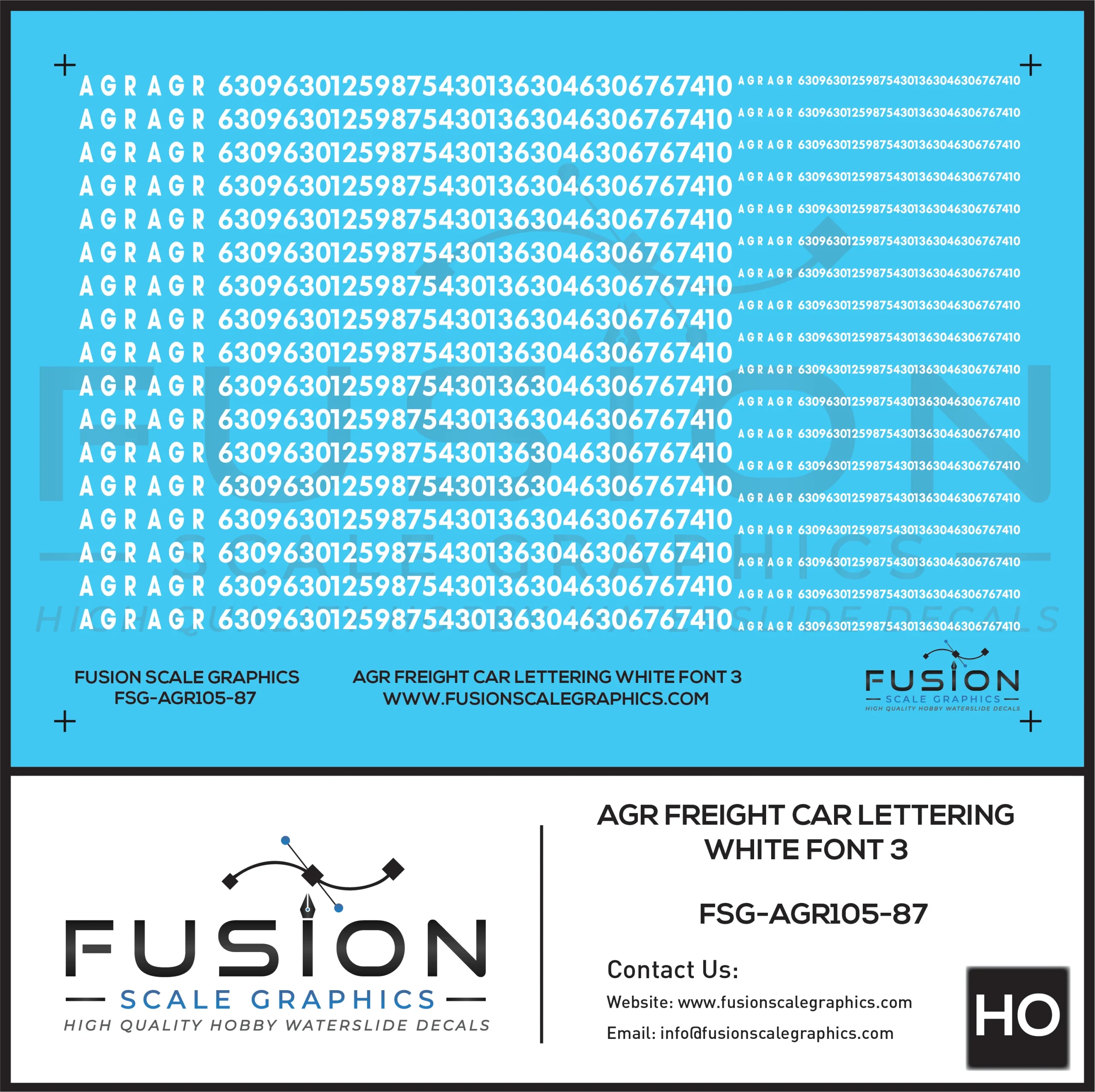 HO Scale AGR White Freight Car Lettering Decal Set Font 3 - Fusion Scale Graphics