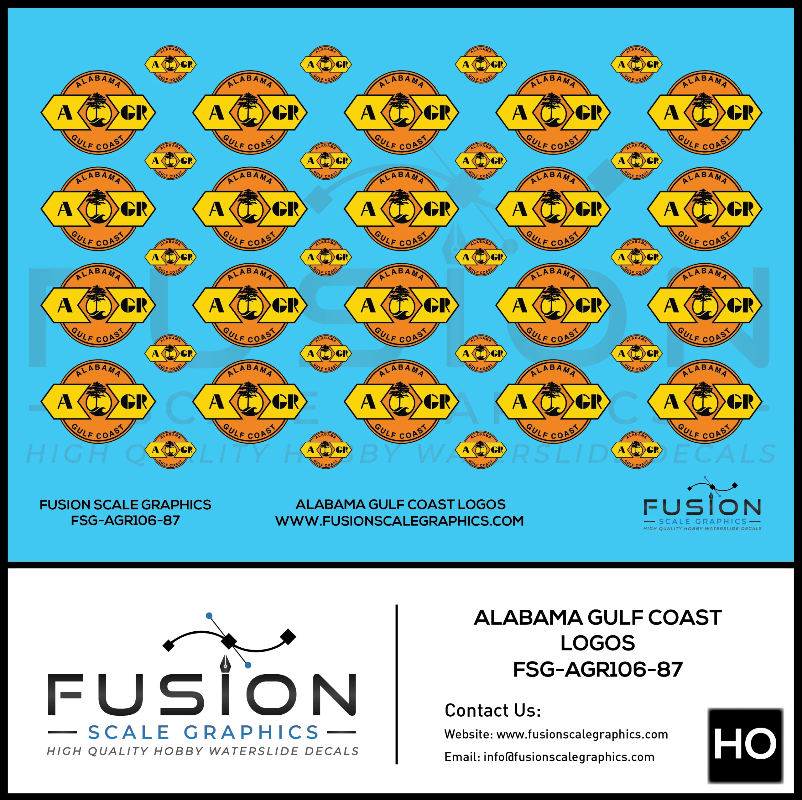 HO Scale Alabama Gulf Coast Logos Decal Set - Fusion Scale Graphics