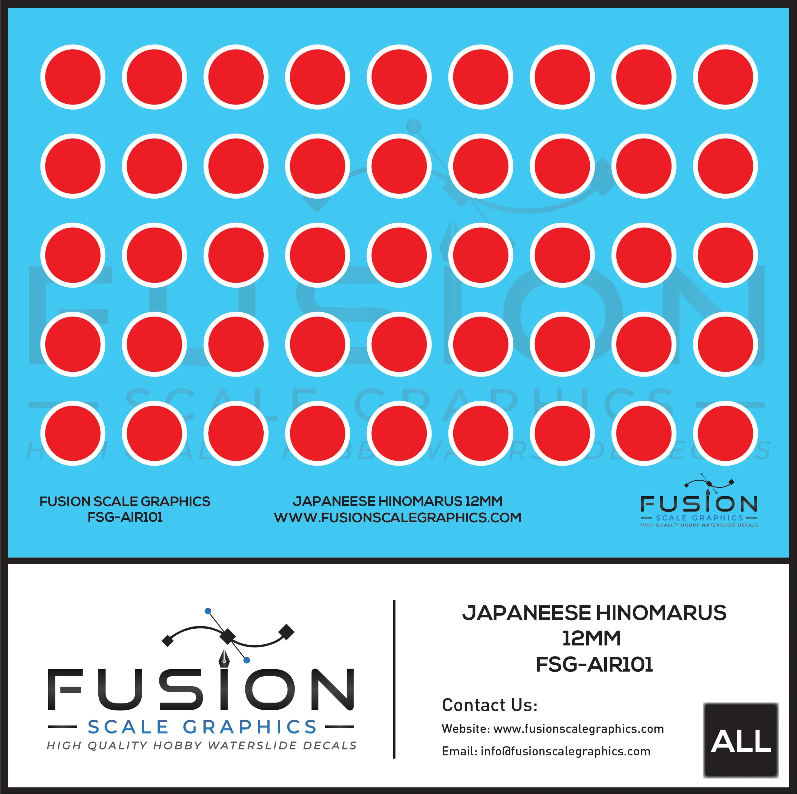 12MM Japanese Red Hinomaru Decal Set - Fusion Scale Graphics