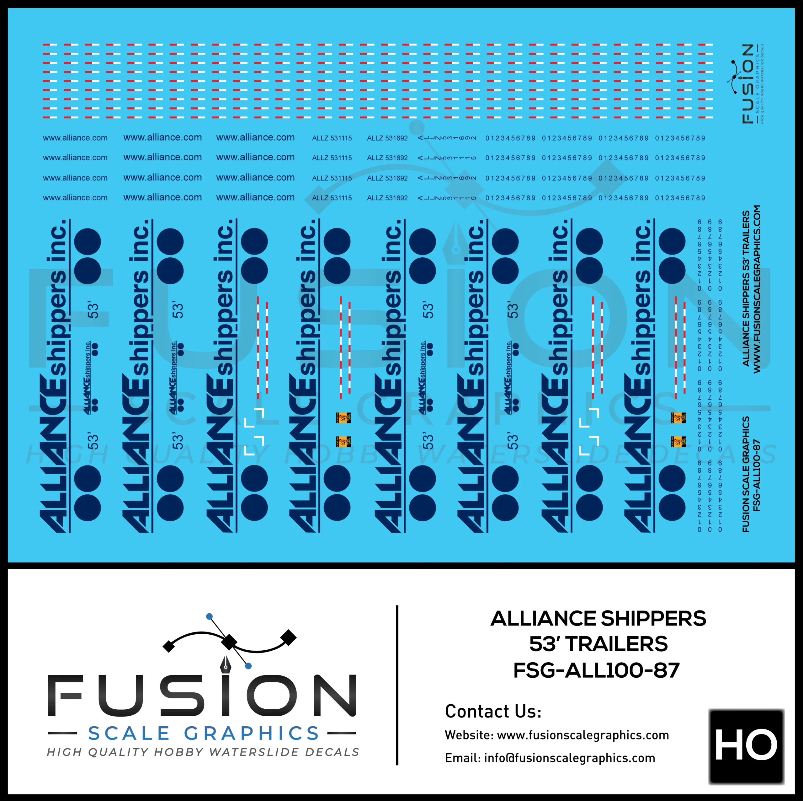 HO Scale Alliance Shippers 53' Trailers Decal Set - Fusion Scale Graphics