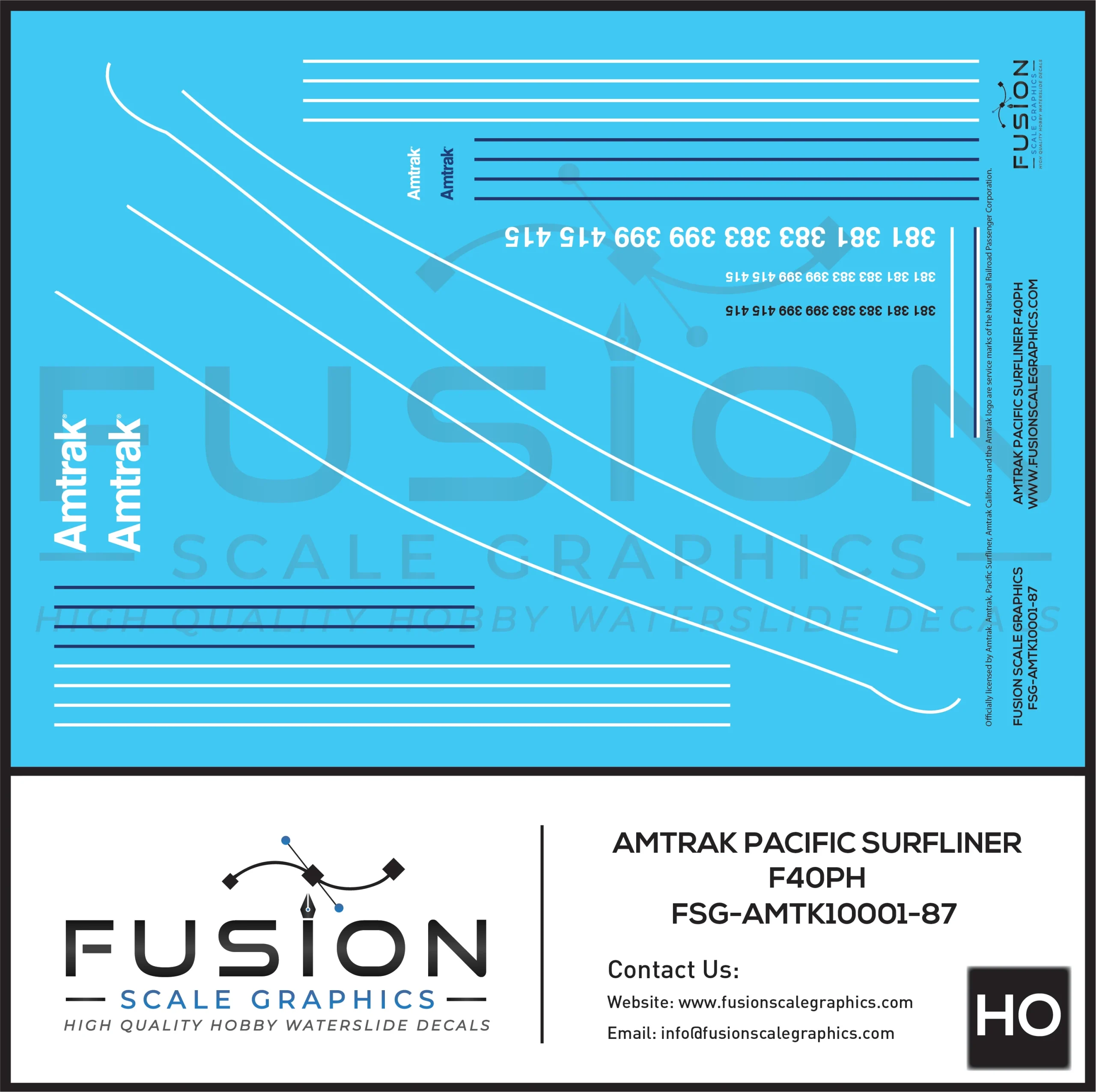 HO Scale Amtrak Pacific Surfliner F40PH Locomotive Decal Set - Fusion Scale Graphics