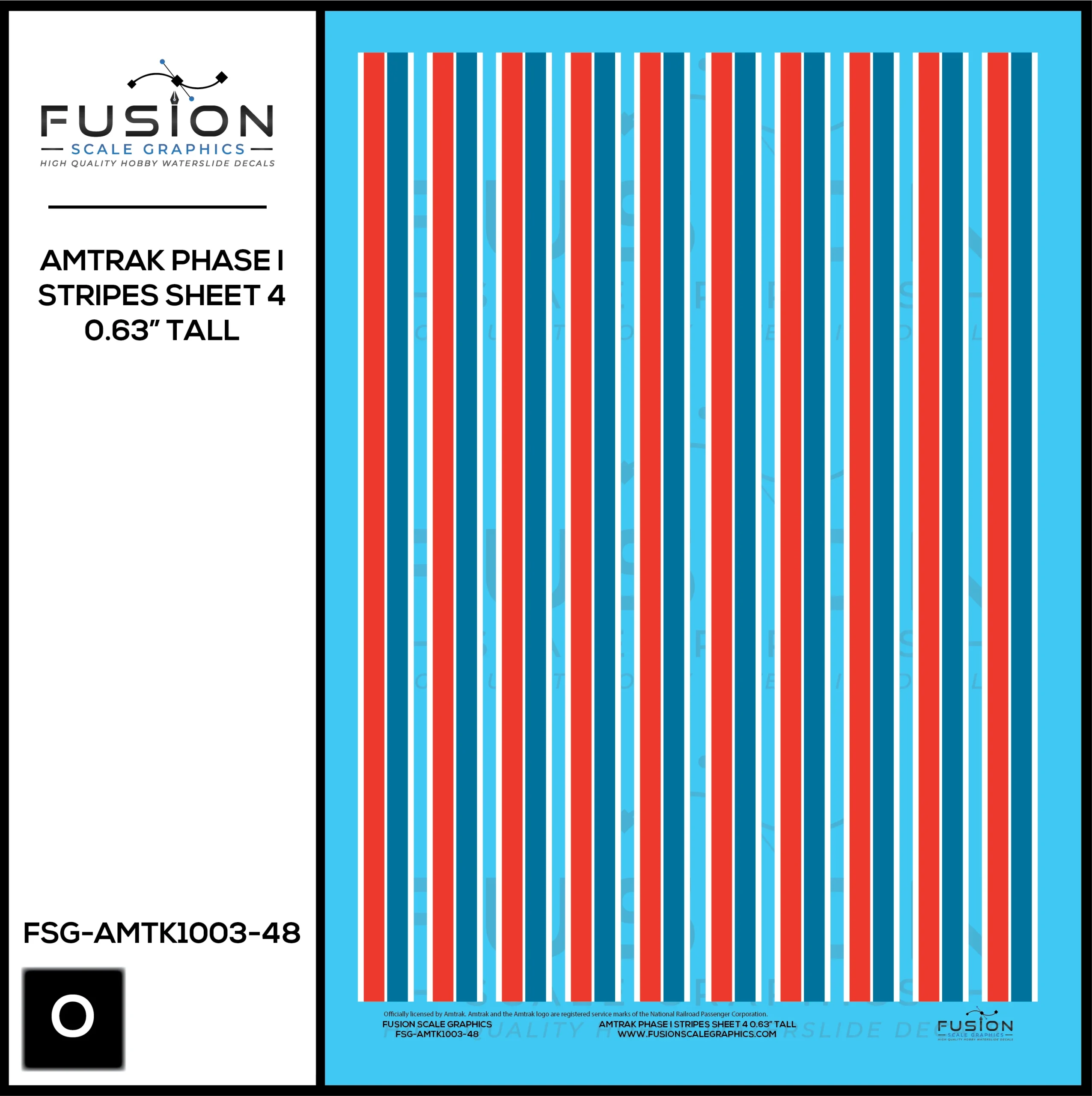 O Scale Amtrak Phase I Stripes Sheet 4 0.63” Tall Decal Set - Fusion Scale Graphics