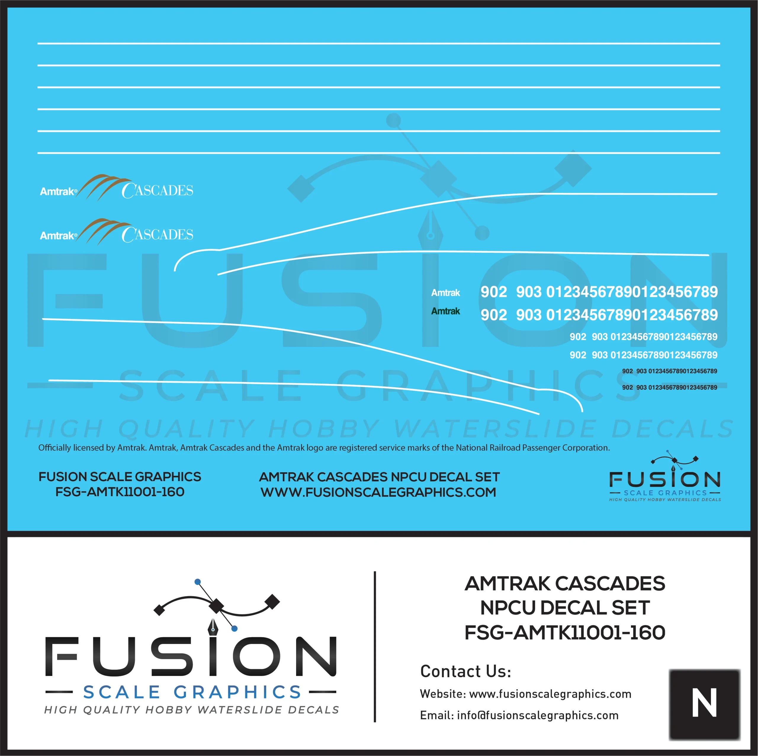 N Scale Amtrak Cascades NPCU Decal Set - Fusion Scale Graphics