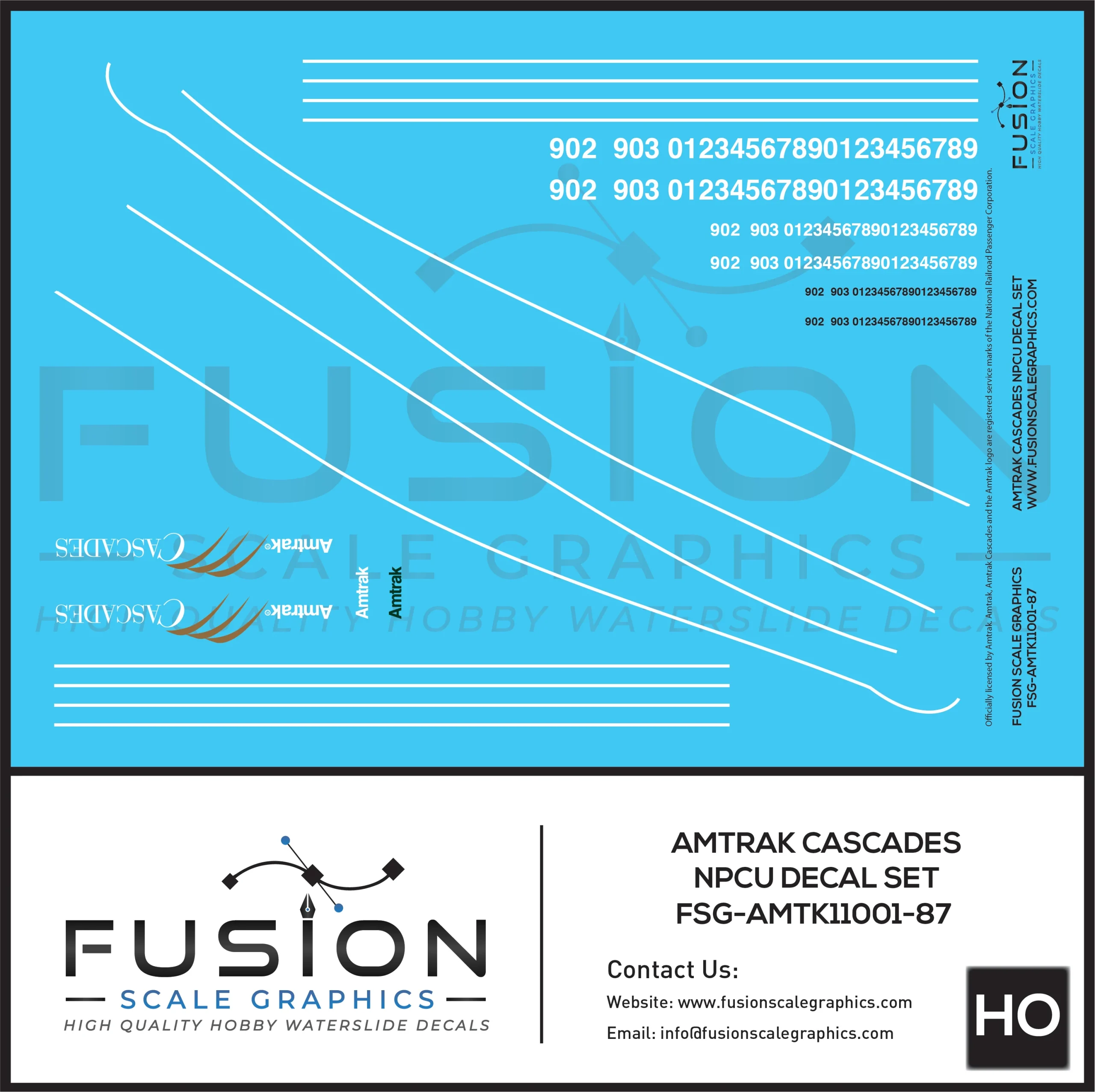 HO Scale Amtrak Cascades NPCU Decal Set - Fusion Scale Graphics