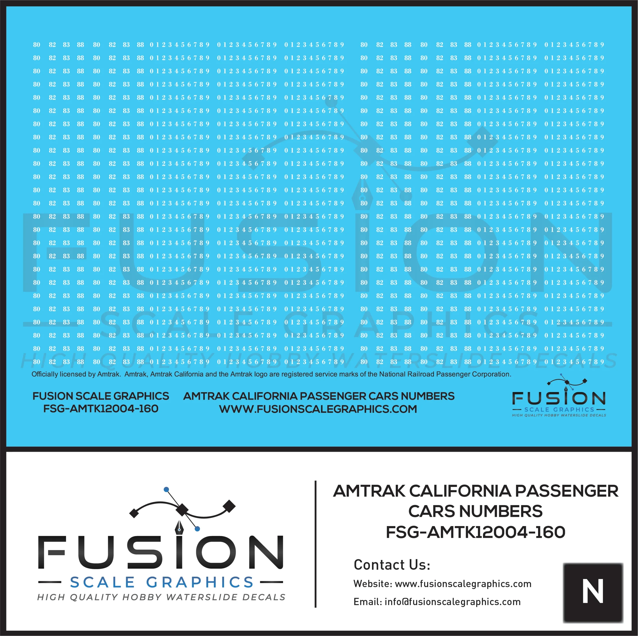 N Scale Amtrak California Passenger Car Numbers Decal Set - Fusion Scale Graphics