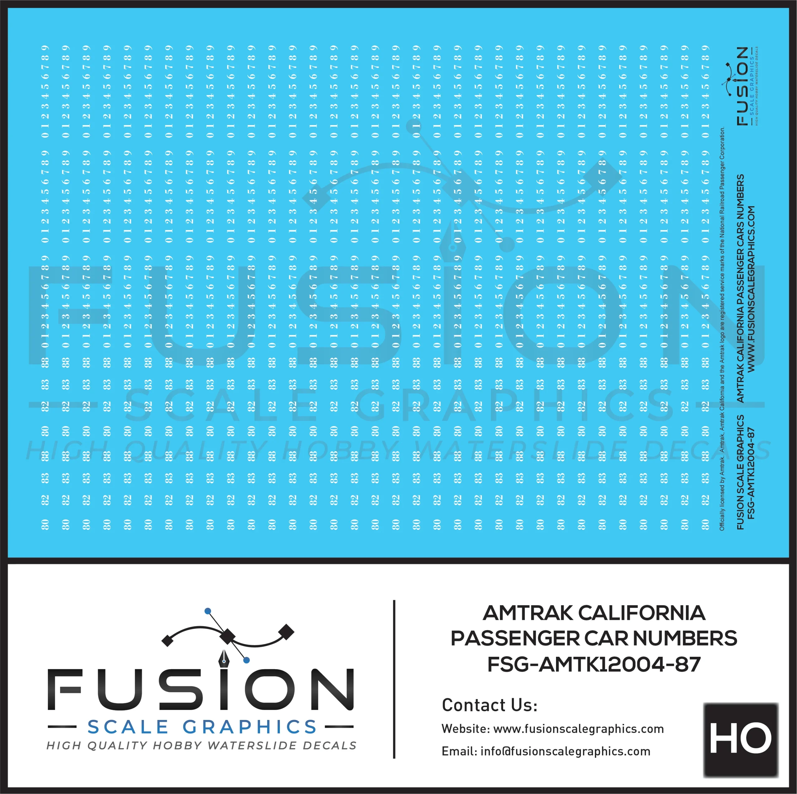 HO Scale Amtrak California Passenger Car Numbers Decal Set - Fusion Scale Graphics