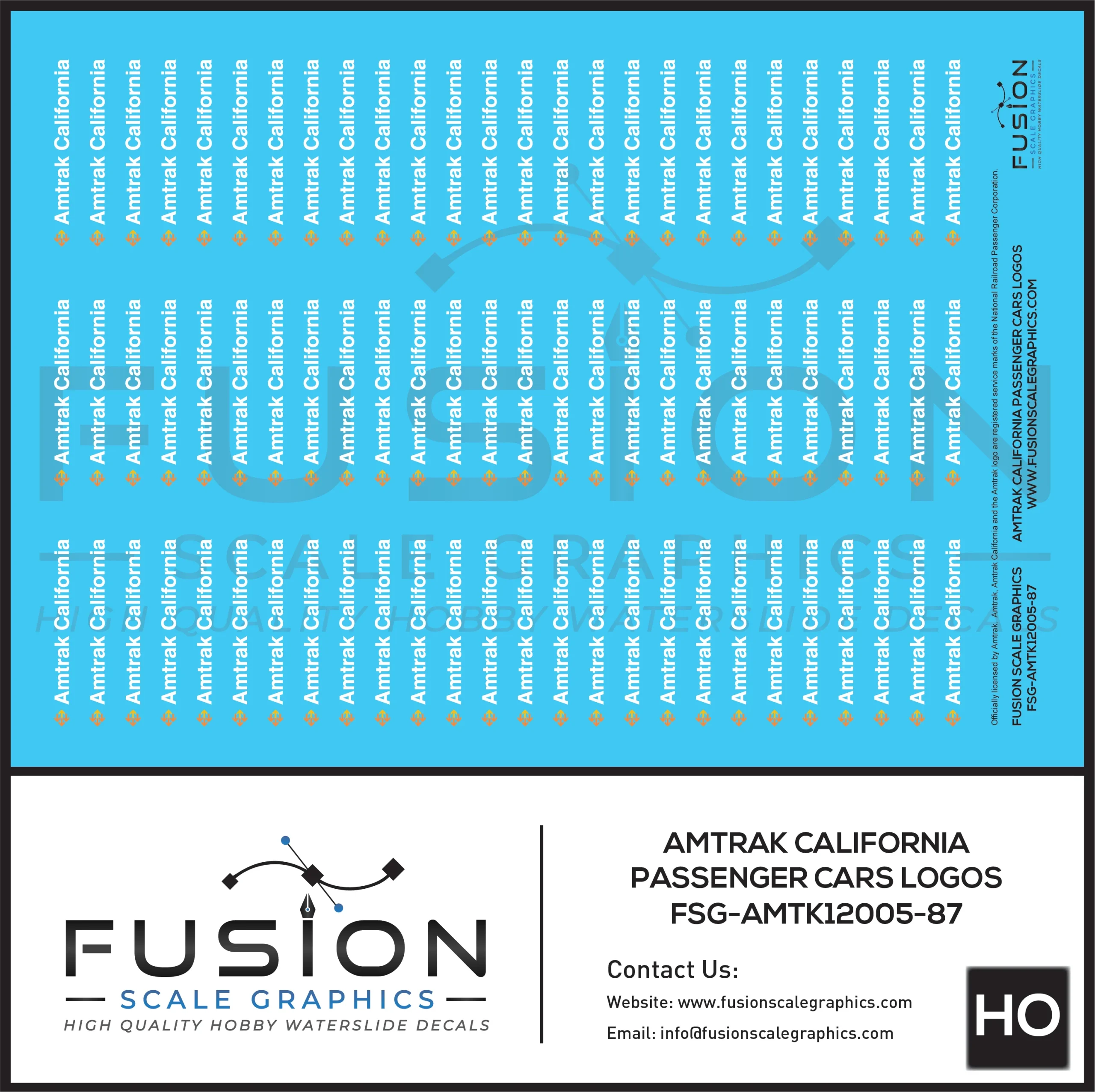 HO Scale Amtrak California Passenger Car Logos Decal Set - Fusion Scale Graphics