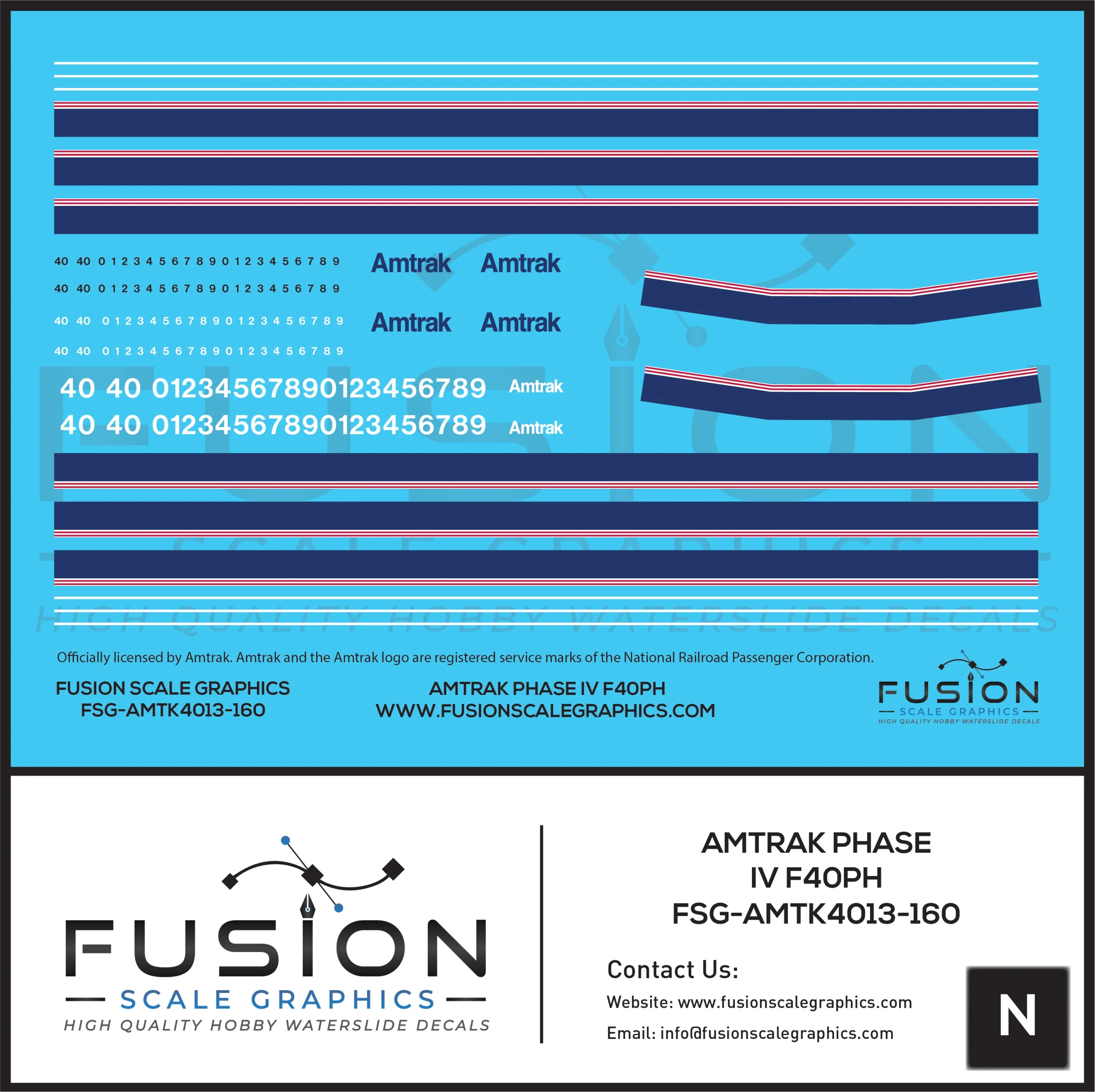 N Scale Amtrak Phase IV F40PH Locomotive Decal Set - Fusion Scale Graphics