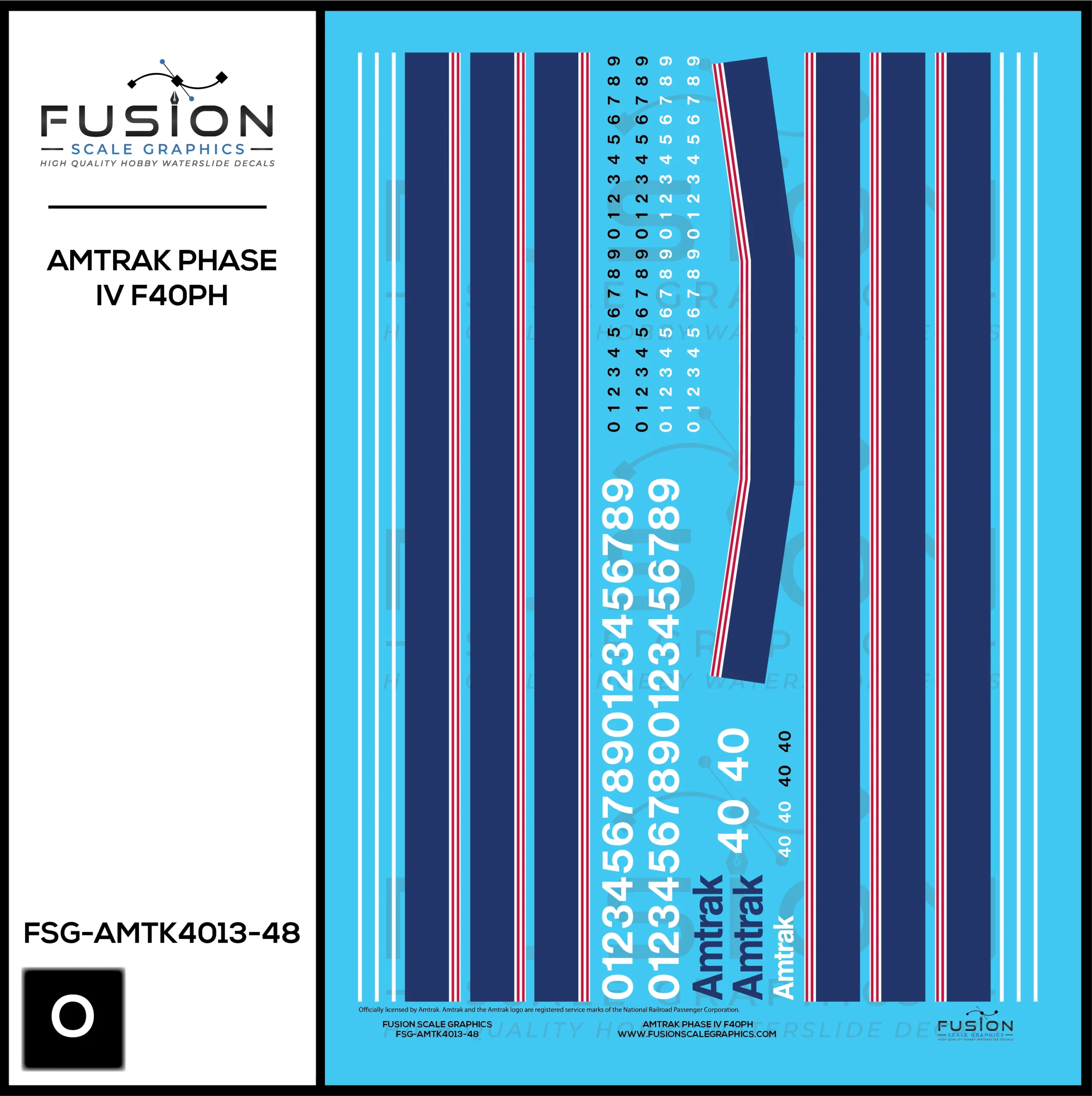 O Scale Amtrak Phase IV F40PH Locomotive Decal Set - Fusion Scale Graphics