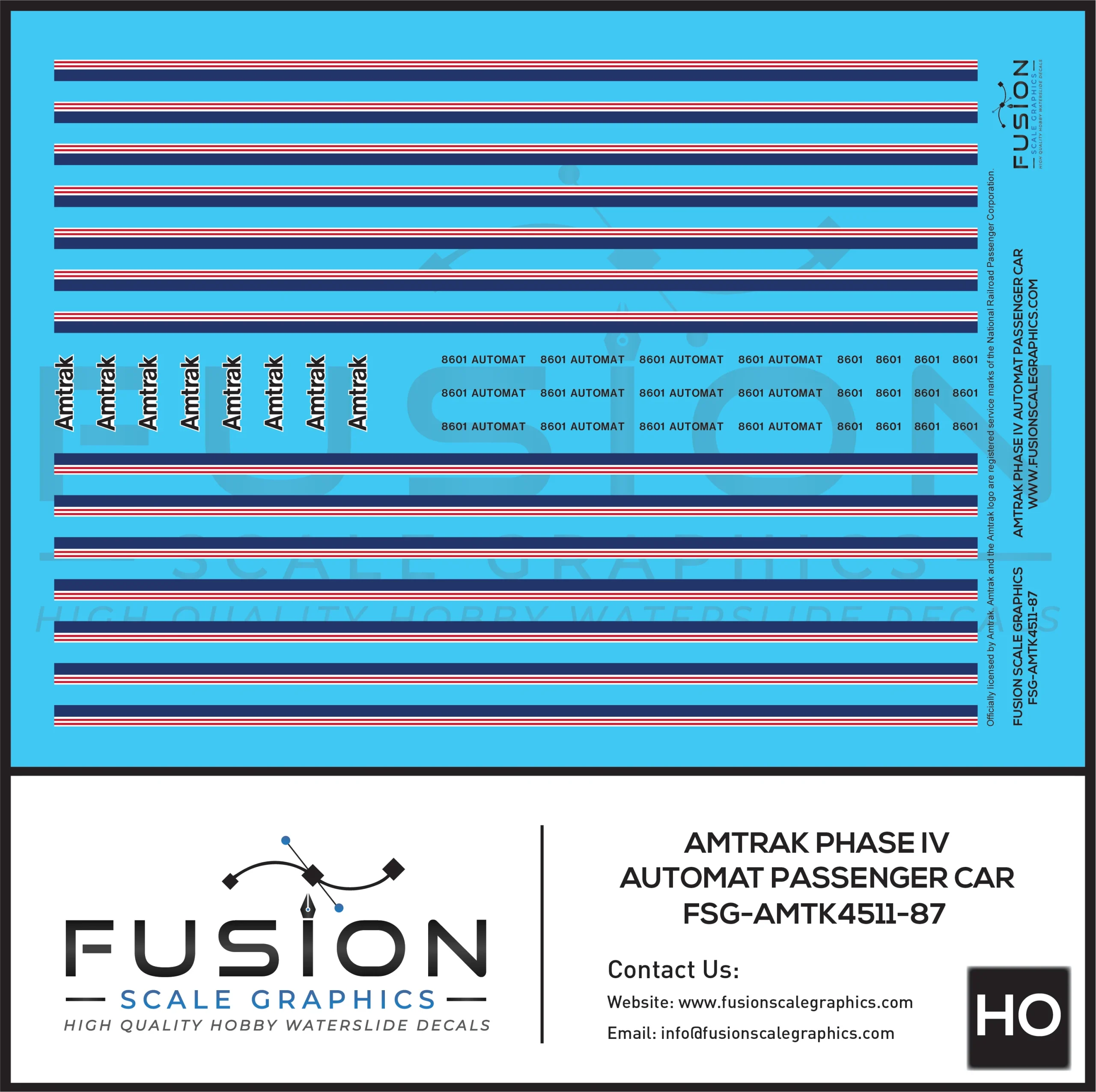 HO Scale Amtrak Phase IV AutoMat Car Decal Set - Fusion Scale Graphics