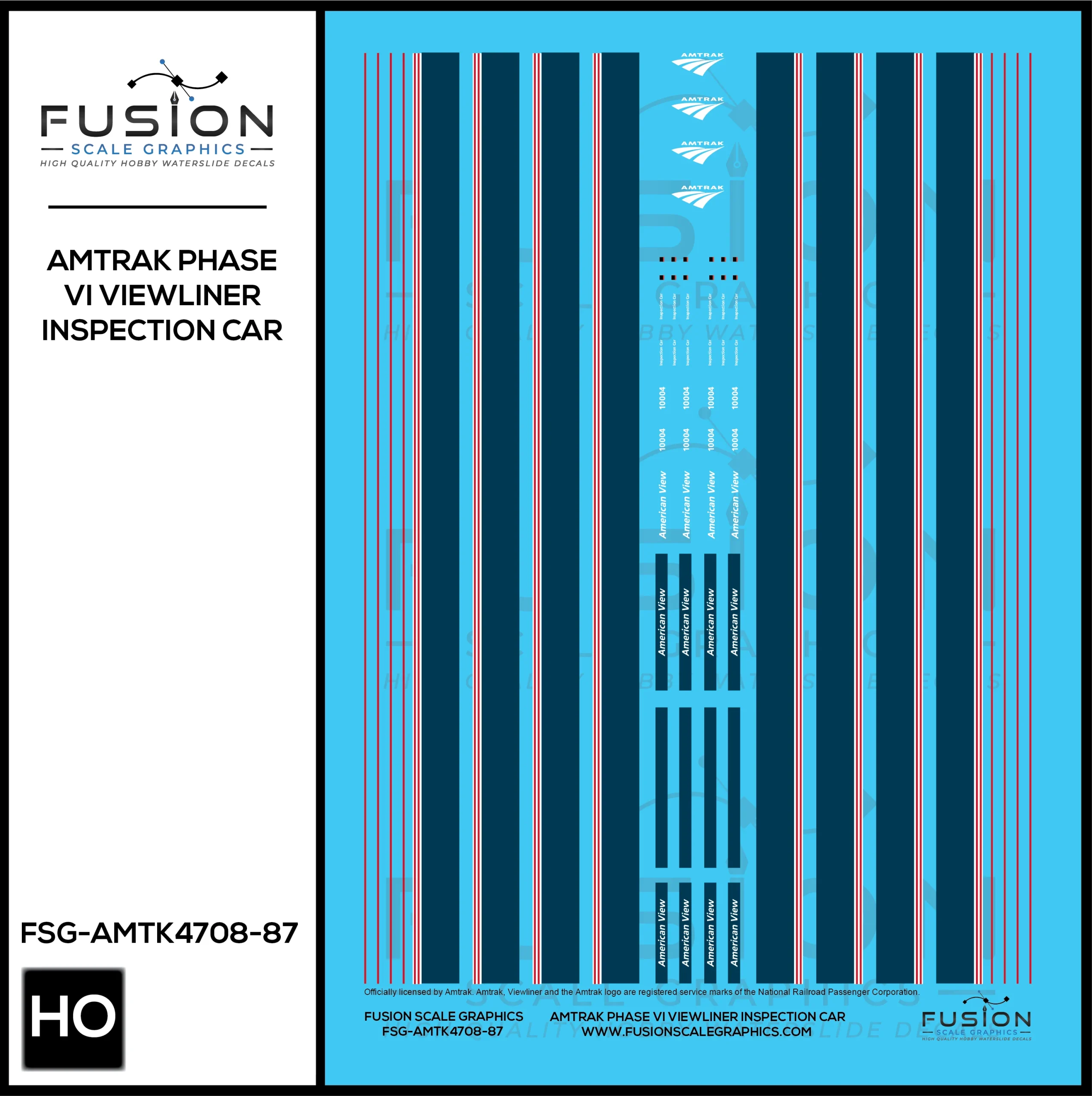 HO Scale Amtrak Phase VI Viewliner Inspection Car Decal Set - Fusion Scale Graphics