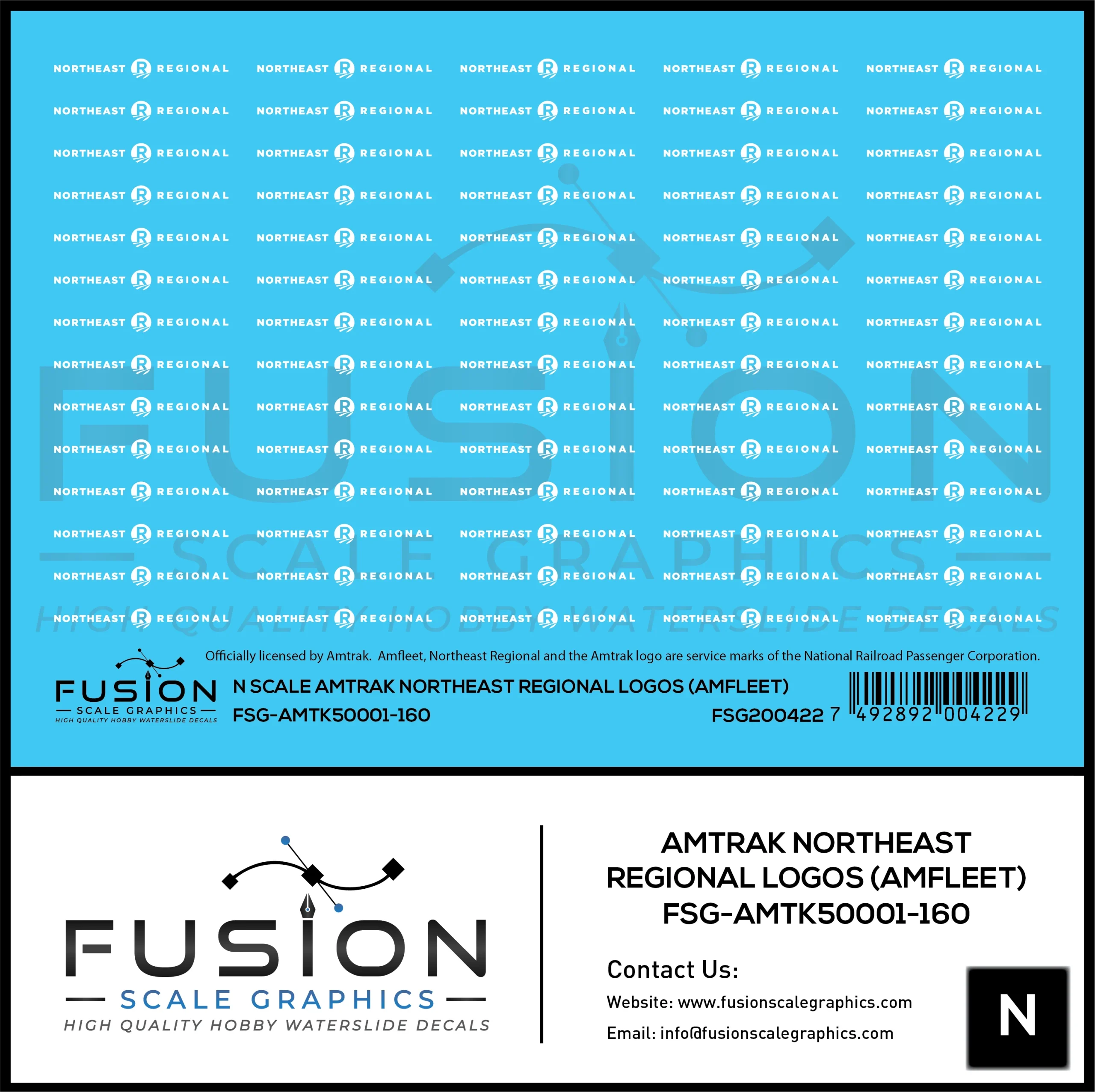 N Scale Amtrak Northeast Regional Amfleet Logos Decal Set - Fusion Scale Graphics