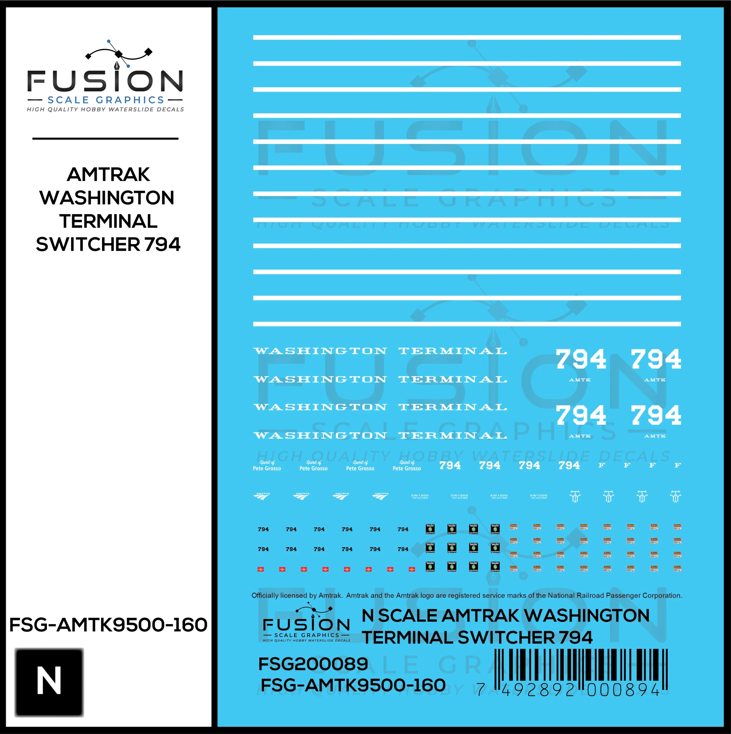 N Scale Amtrak Washington Terminal 794 SW1000 Decal Set - Fusion Scale Graphics