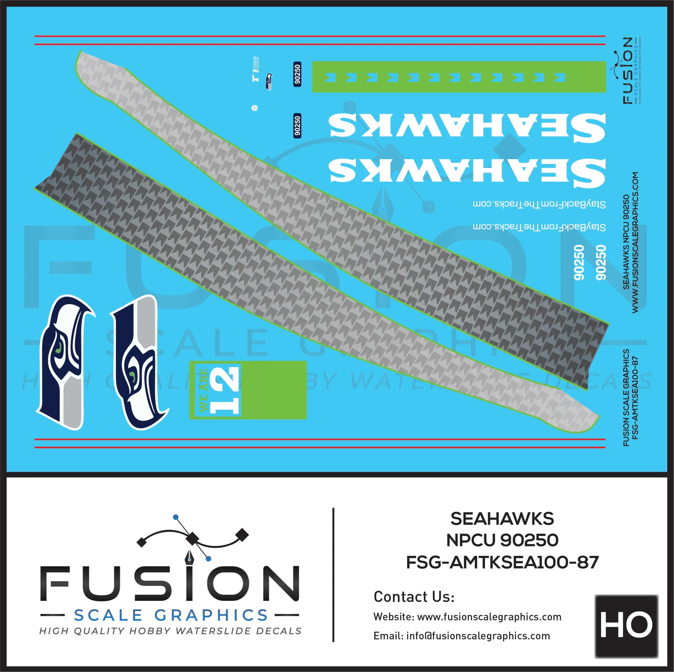 HO Scale Seahawks 90250 NPCU Cabbage Car Wrap Decal Set - Fusion Scale Graphics