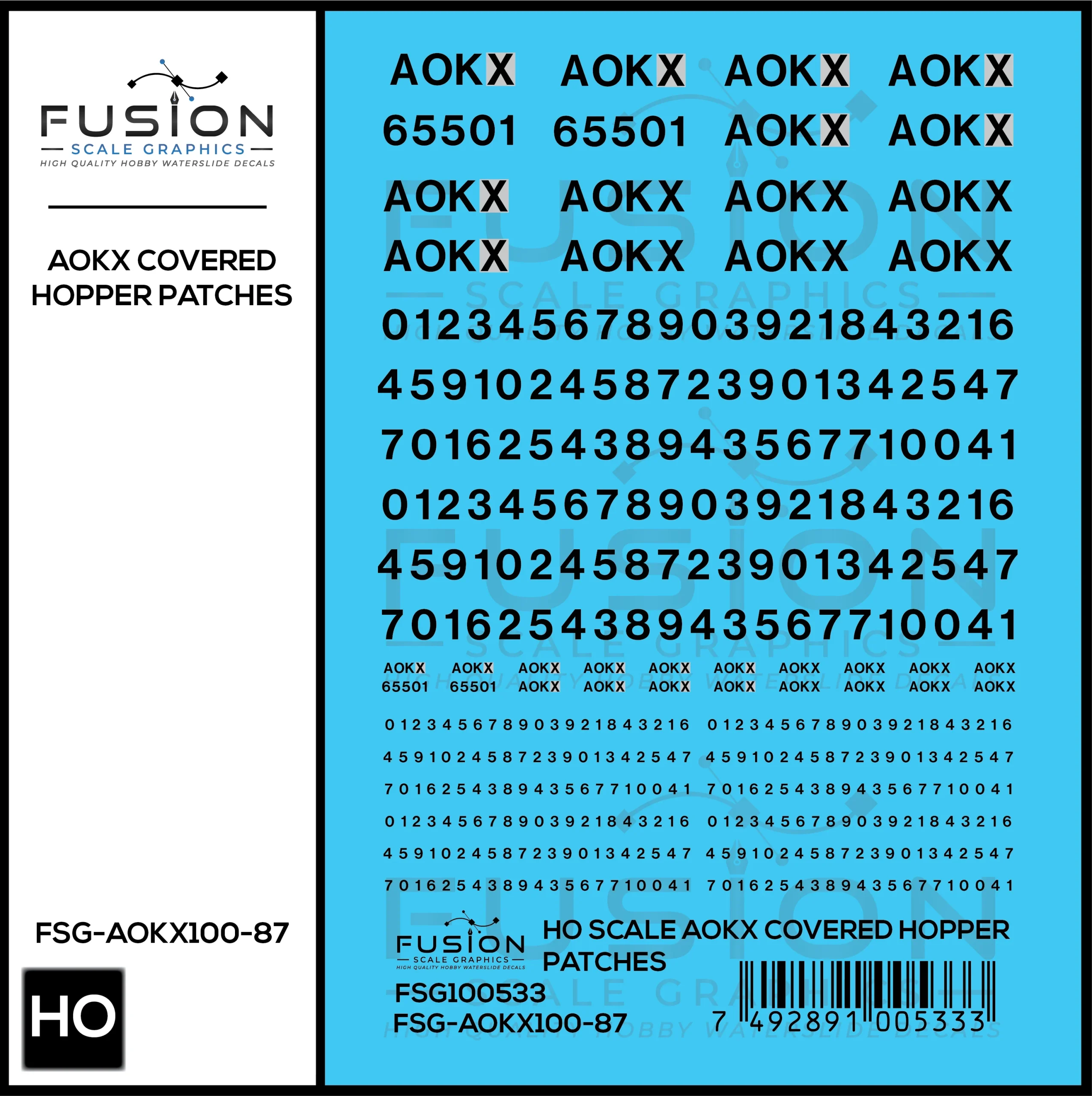 HO Scale AOKX Covered Hopper Patches Decal Set - Fusion Scale Graphics