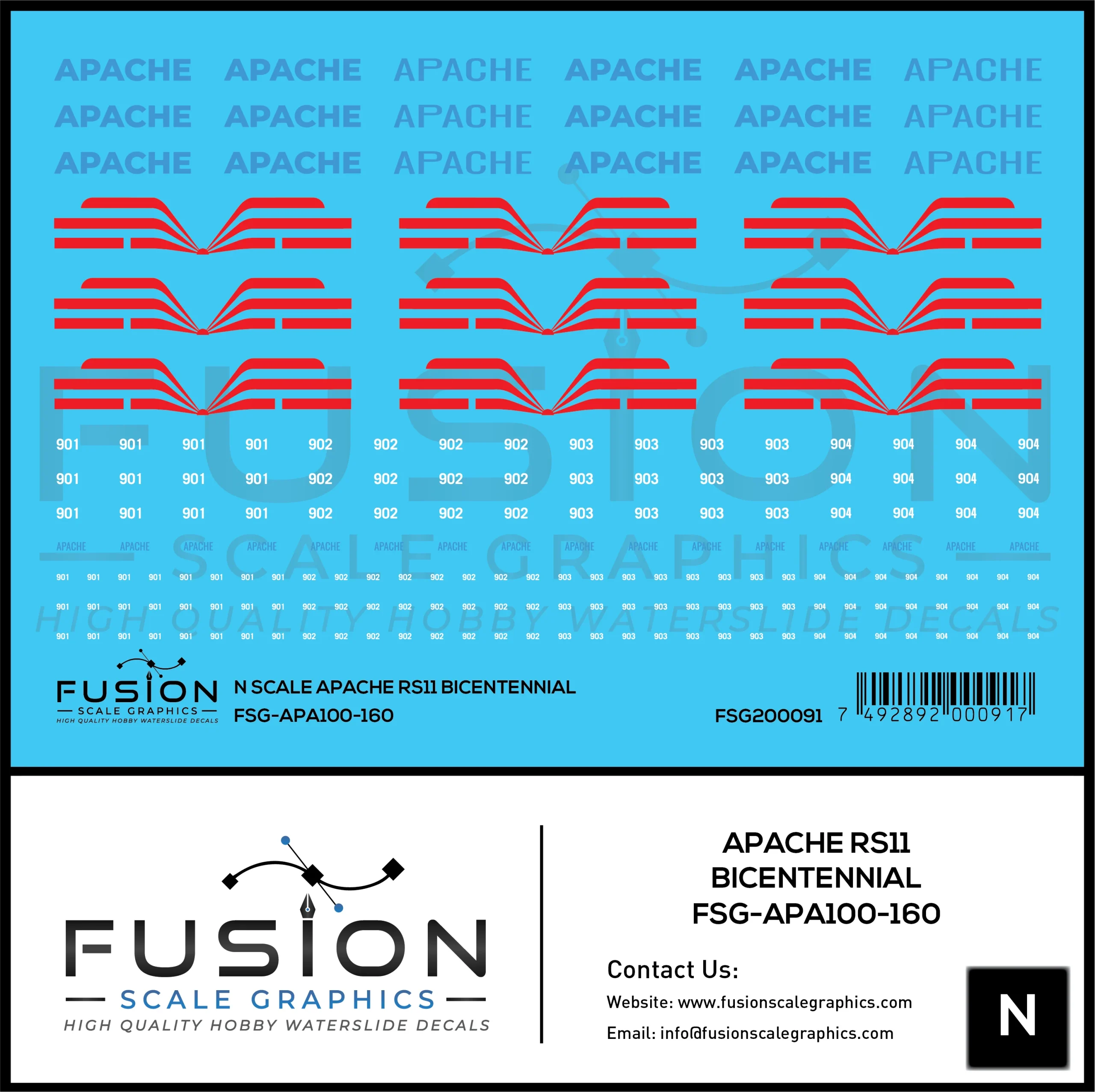 N Scale Apache Bicentennial RS11 Locomotive Decal Set - Fusion Scale Graphics