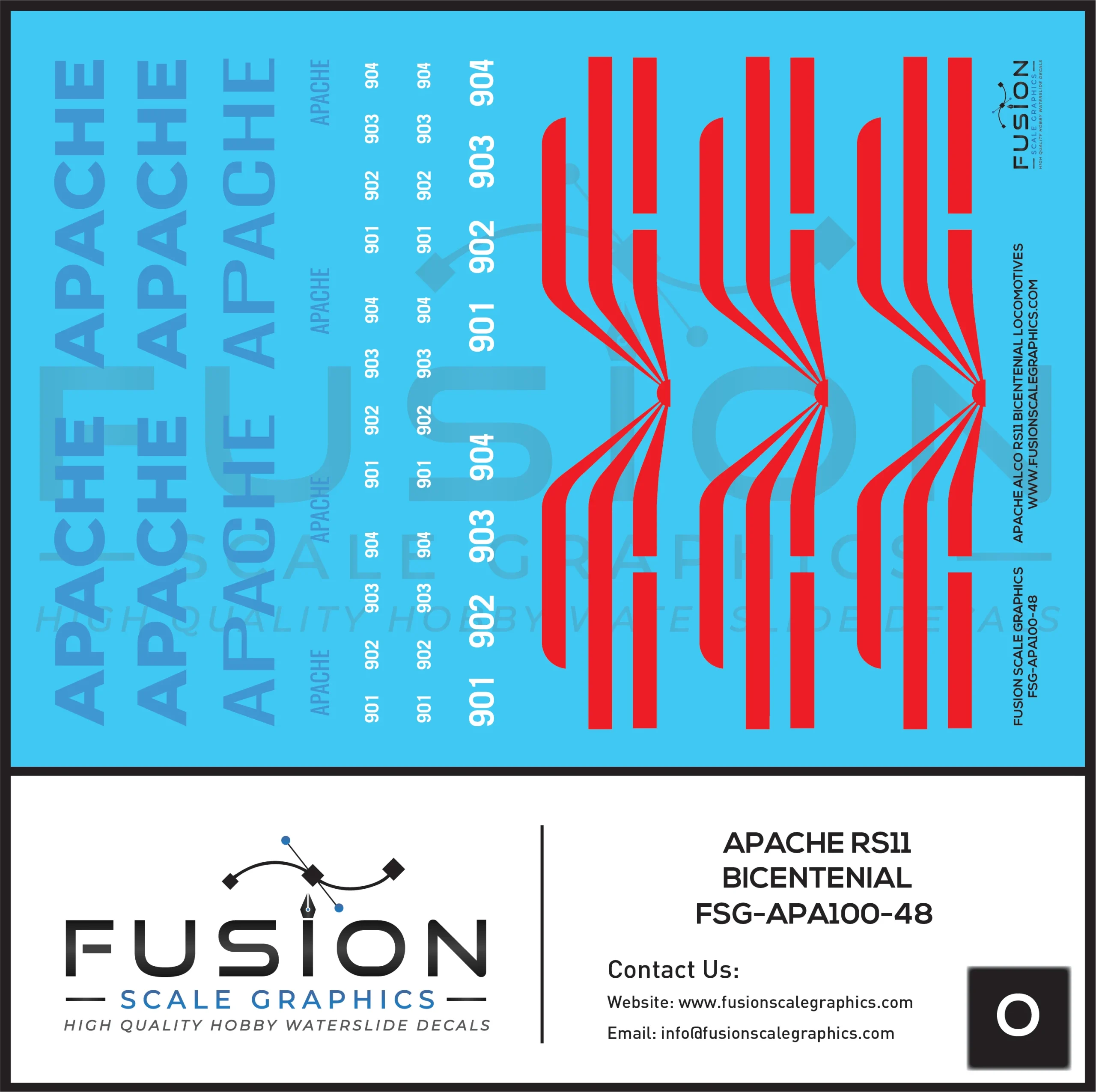 O Scale Apache Alco RS11 Bicentenial Locomotives Decal Set - Fusion Scale Graphics