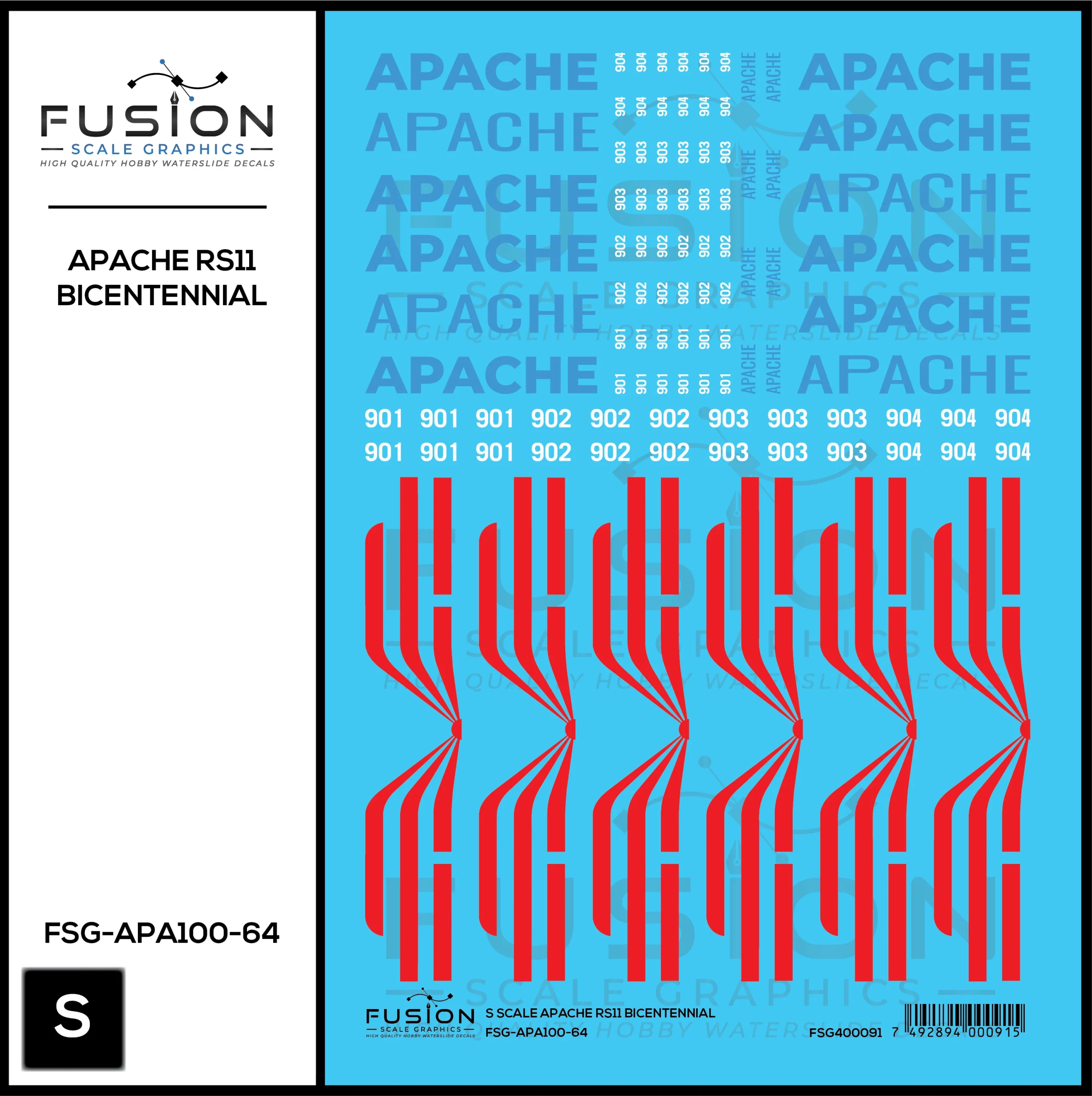 S Scale Apache Bicentennial RS11 Locomotive Decal Set - Fusion Scale Graphics
