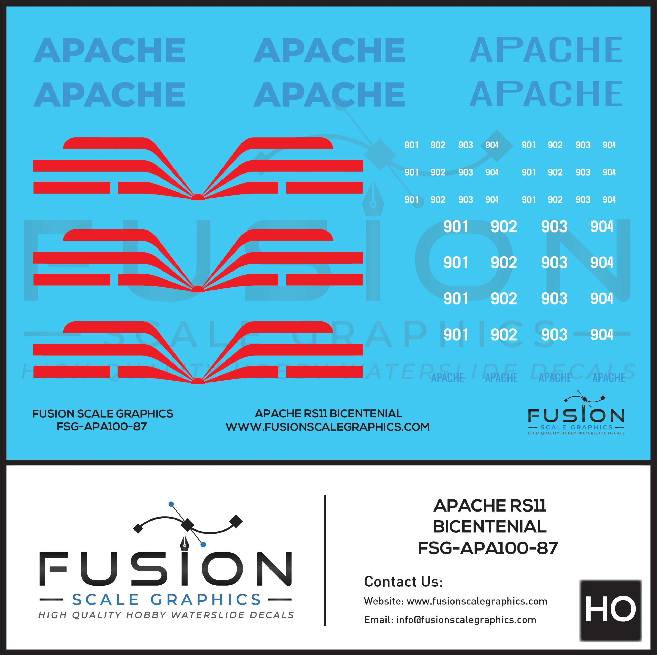 HO Scale Apache Alco RS11 Bicentenial Locomotives Decal Set - Fusion Scale Graphics