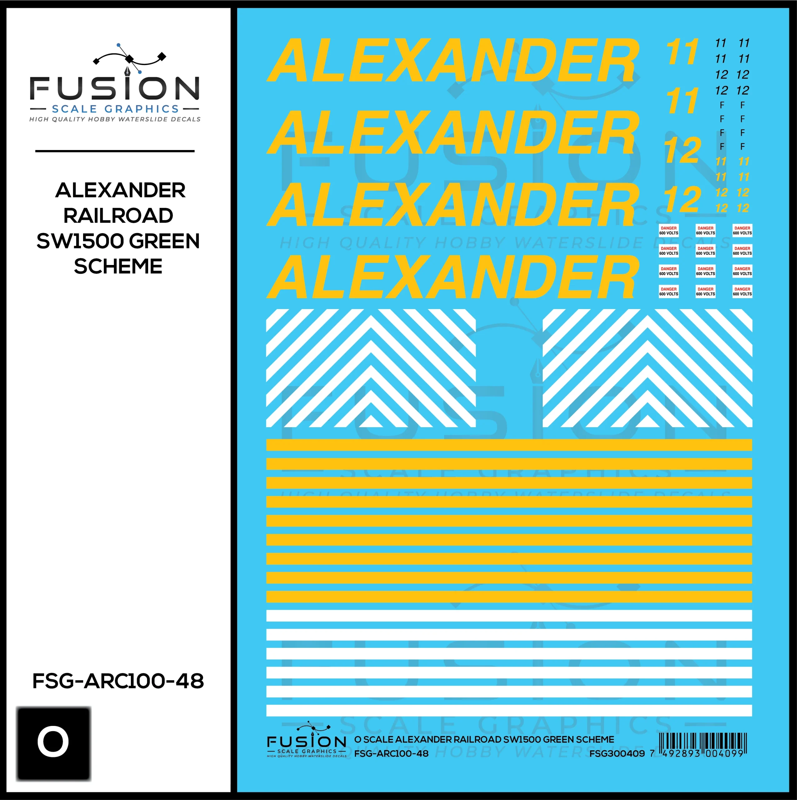 O Scale Alexander Railroad SW1500 Green Scheme Locomotive Decal Set - Fusion Scale Graphics