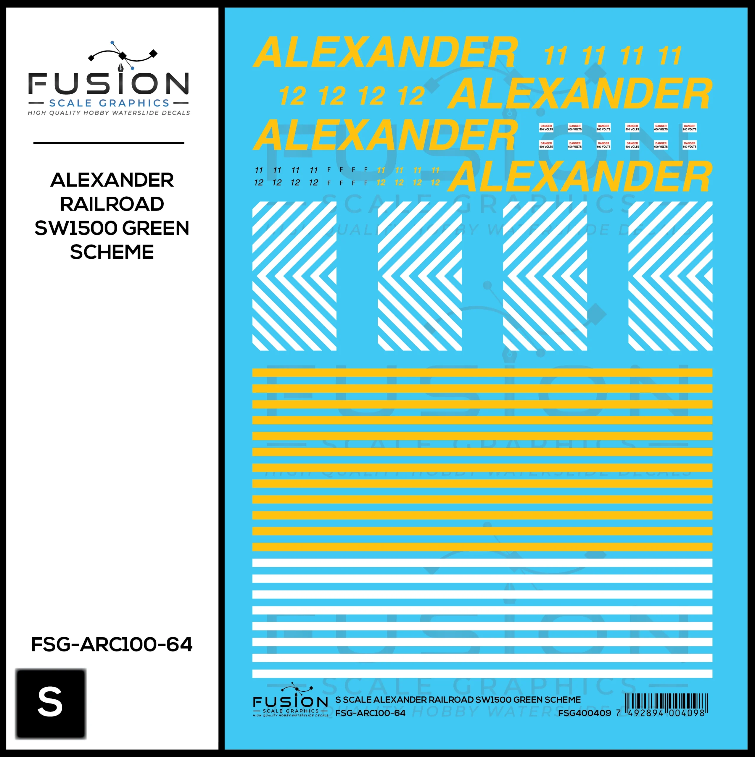 S Scale Alexander Railroad SW1500 Green Scheme Locomotive Decal Set - Fusion Scale Graphics