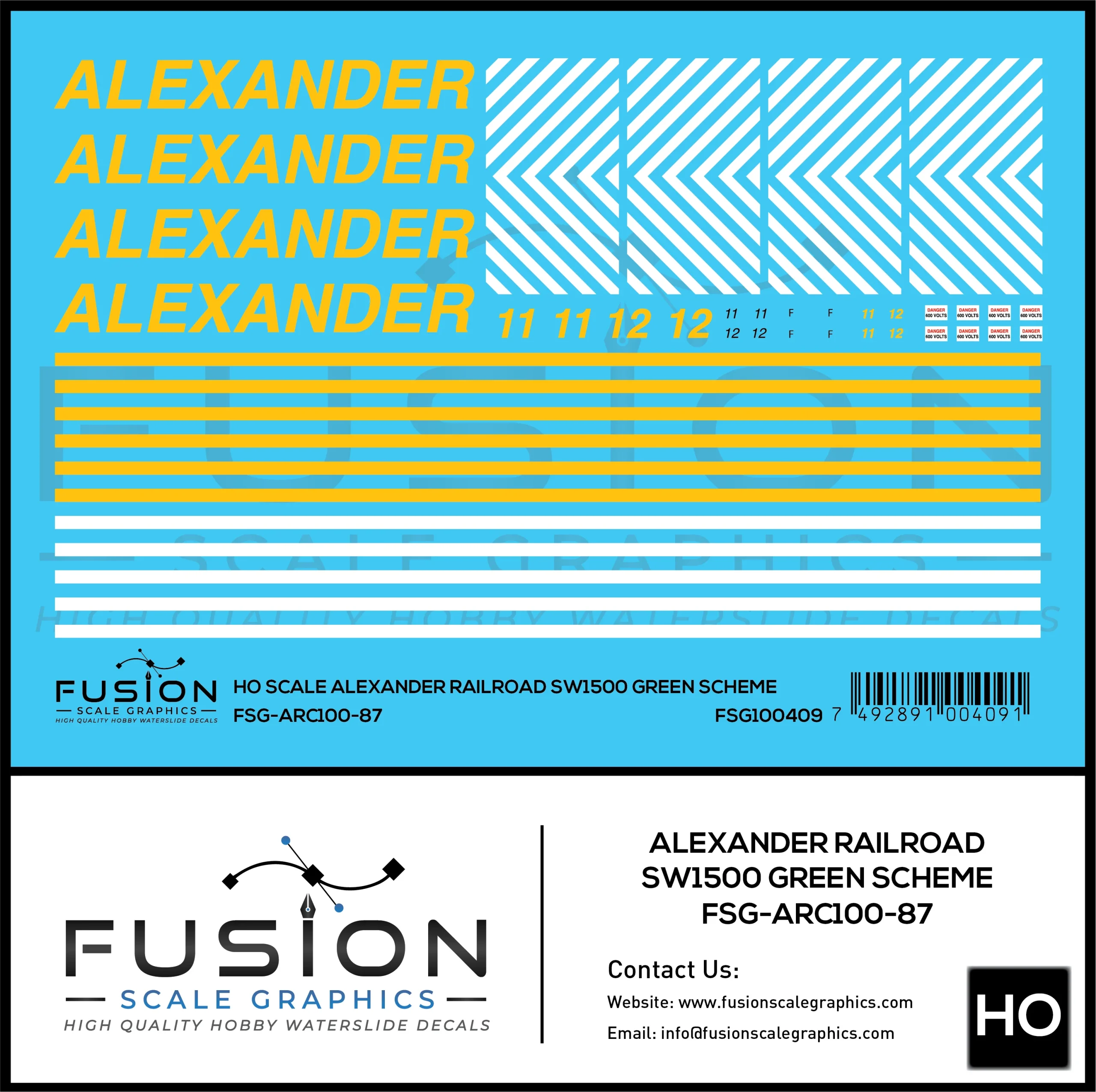 HO Scale Alexander Railroad SW1500 Green Scheme Locomotive Decal Set - Fusion Scale Graphics